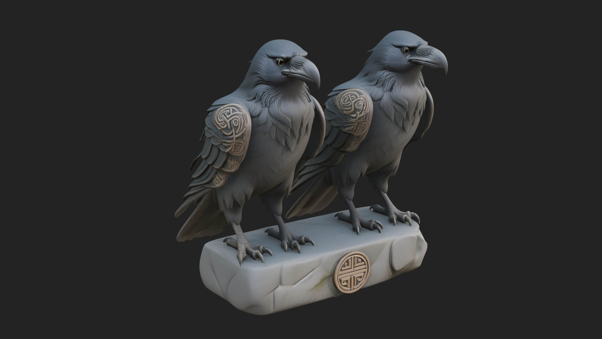 Pair of Norse Ravens Statue Design 3 3D Print Model 3D Model