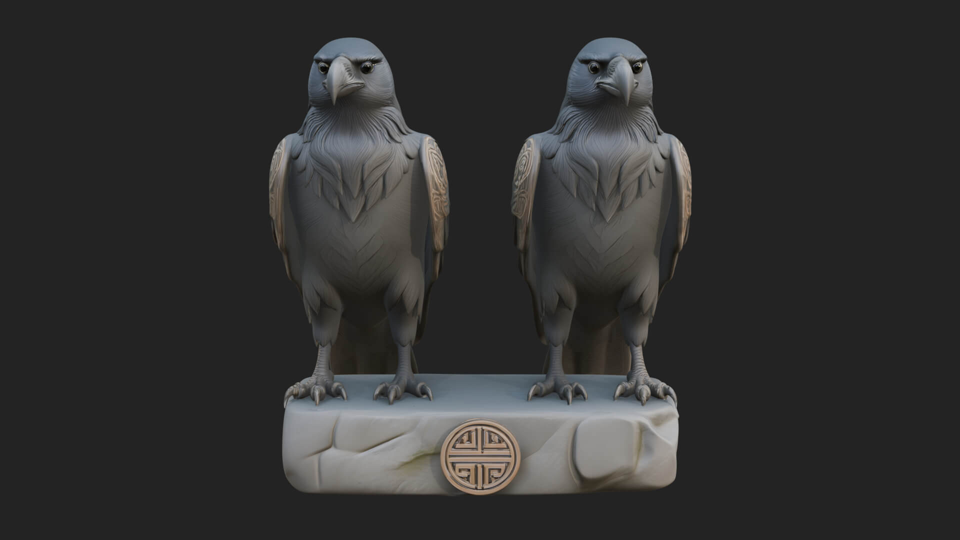 Pair of Norse Ravens Statue Design 3 3D Print Model 3D Model