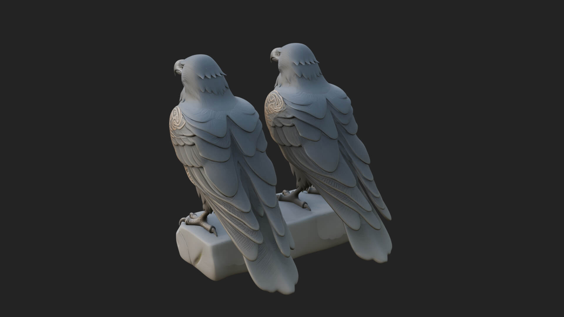 Pair of Norse Ravens Statue Design 3 3D Print Model 3D Model