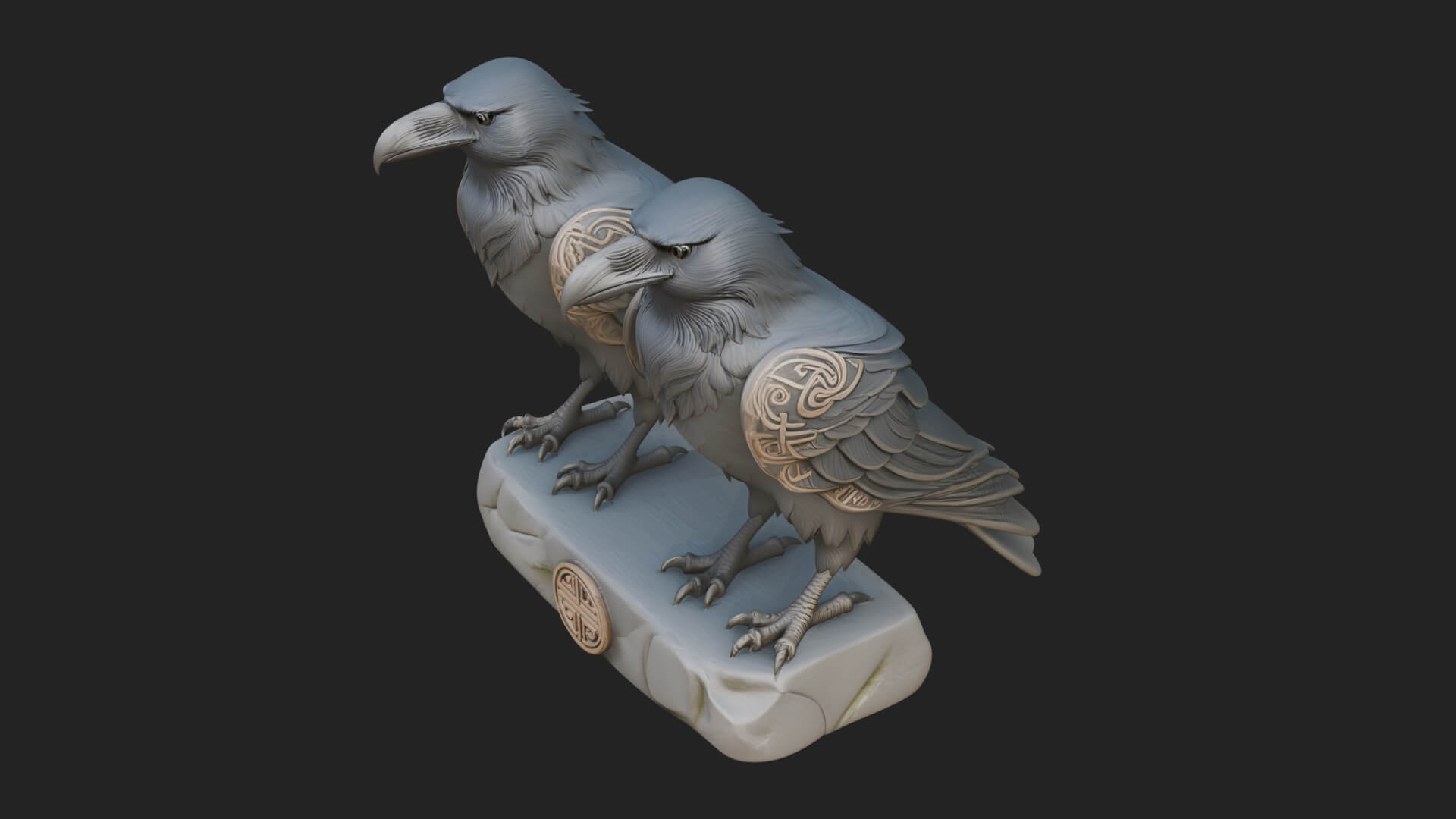 Pair of Norse Ravens Statue Design 3 3D Print Model 3D Model