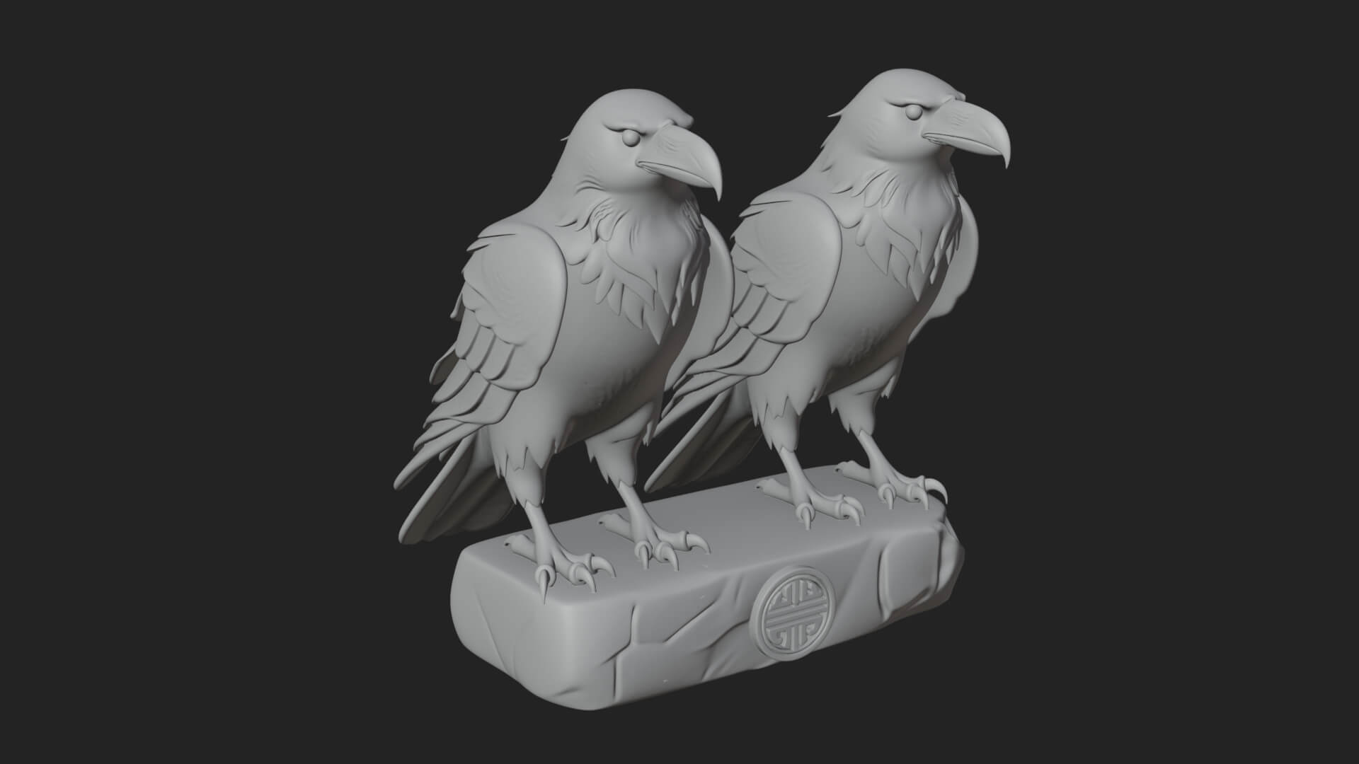 Pair of Norse Ravens Statue Design 3 3D Print Model 3D Model