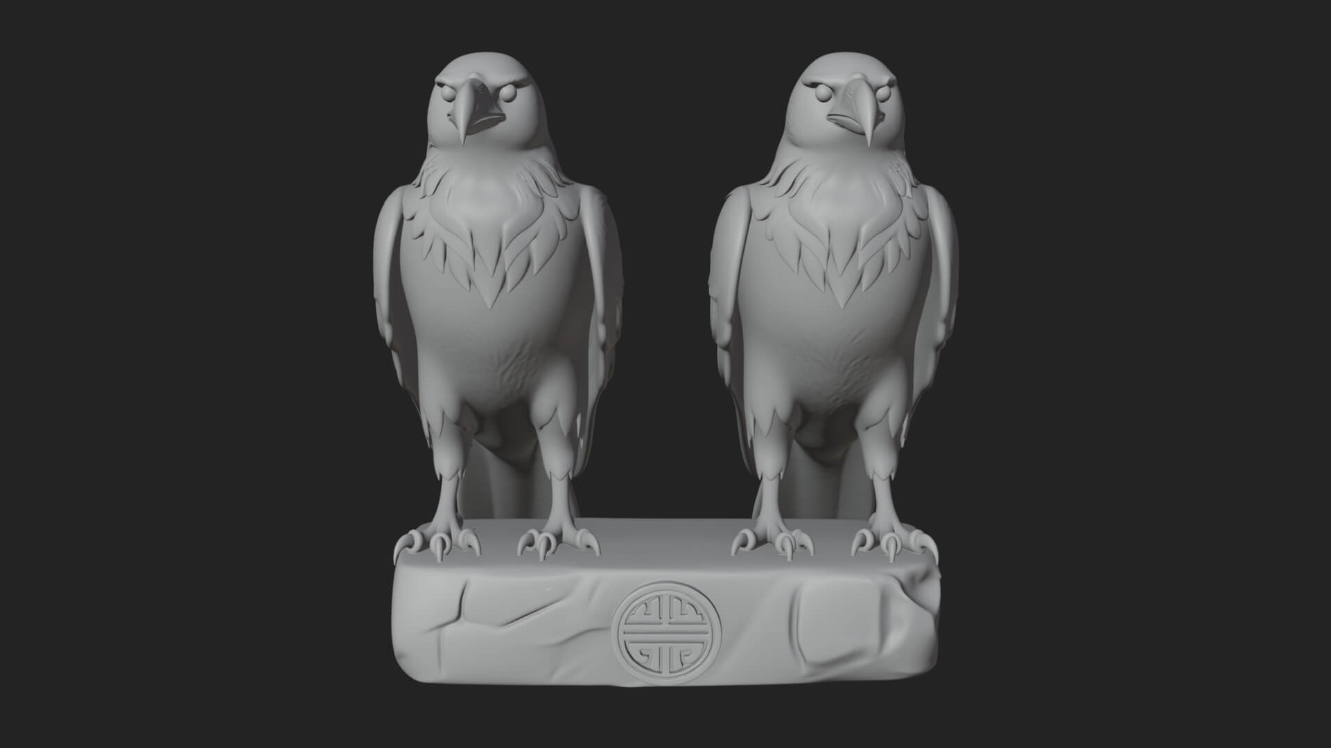 Pair of Norse Ravens Statue Design 3 3D Print Model 3D Model