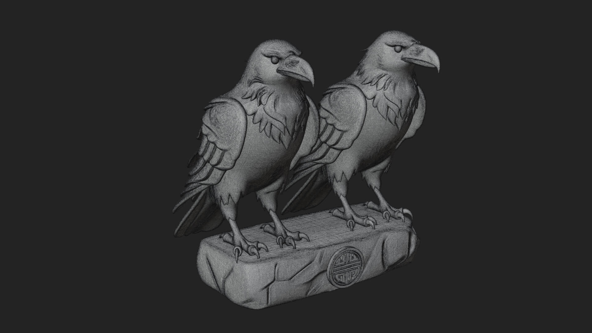 Pair of Norse Ravens Statue Design 3 3D Print Model 3D Model