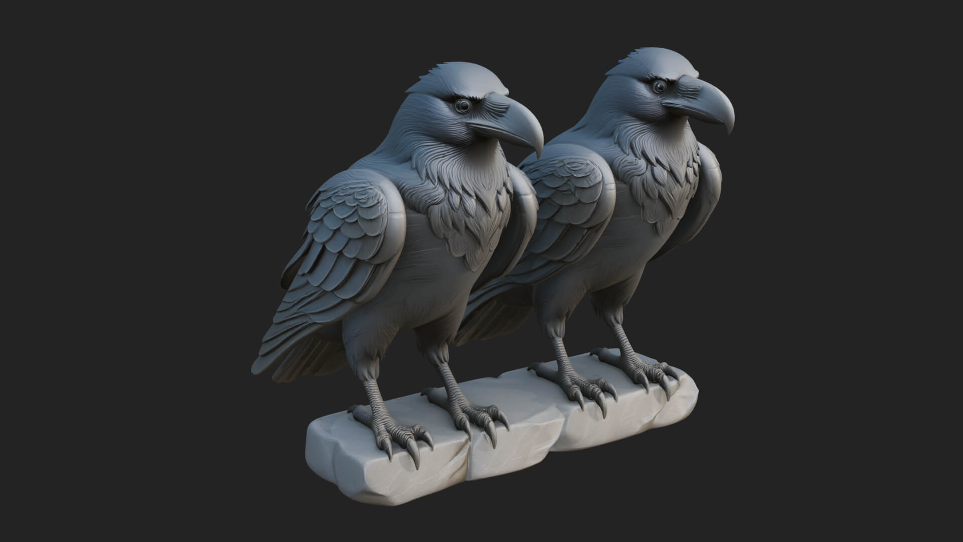 Pair of Norse Ravens Statue Design 4 3D Print Model 3D Model