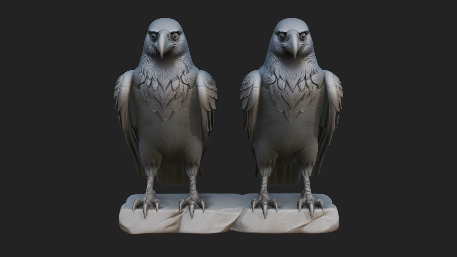 Pair of Norse Ravens Statue Design 4 3D Print Model 3D Model