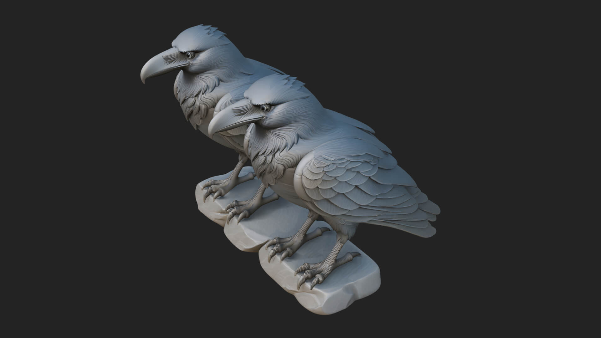 Pair of Norse Ravens Statue Design 4 3D Print Model 3D Model