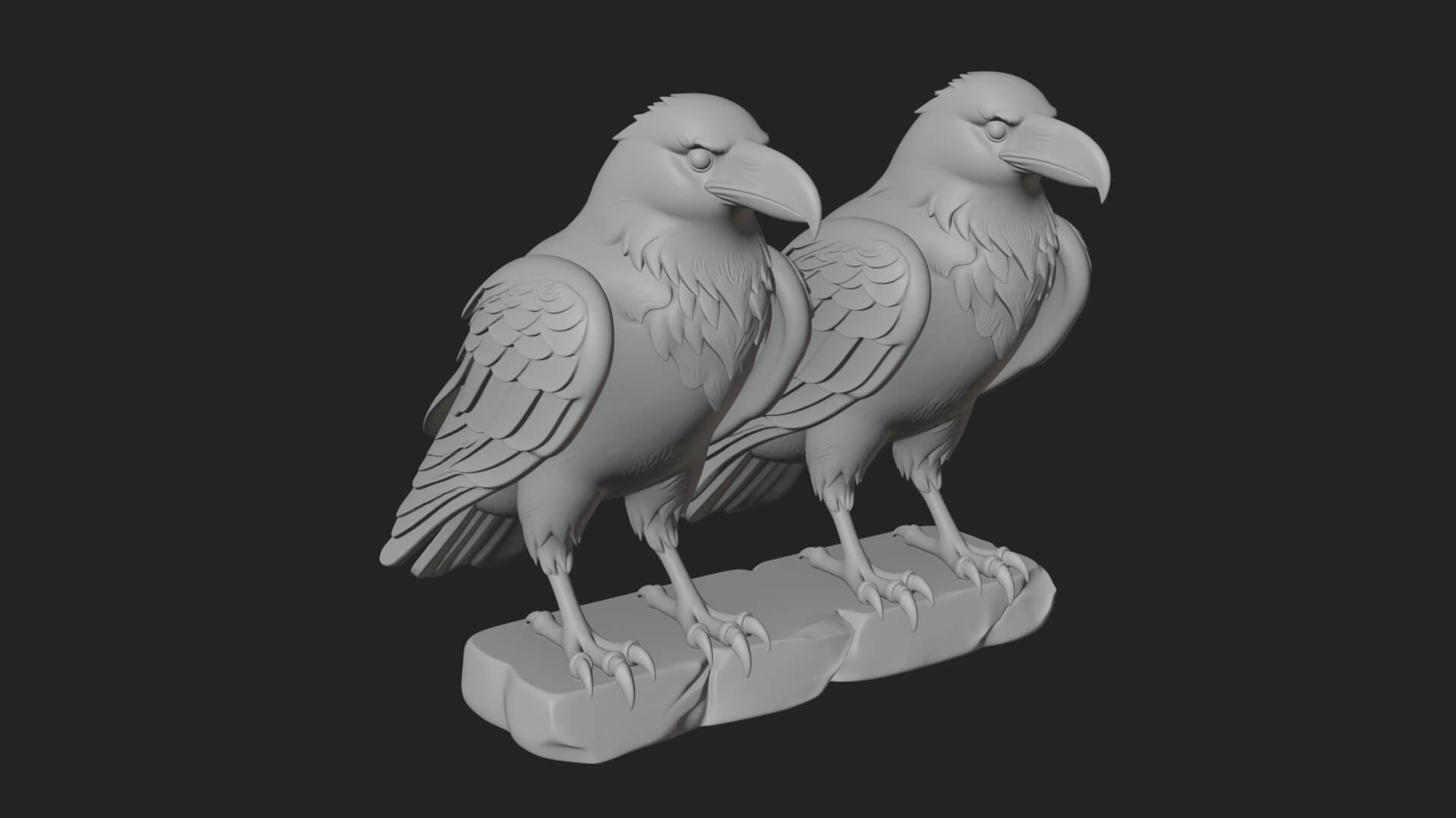 Pair of Norse Ravens Statue Design 4 3D Print Model 3D Model