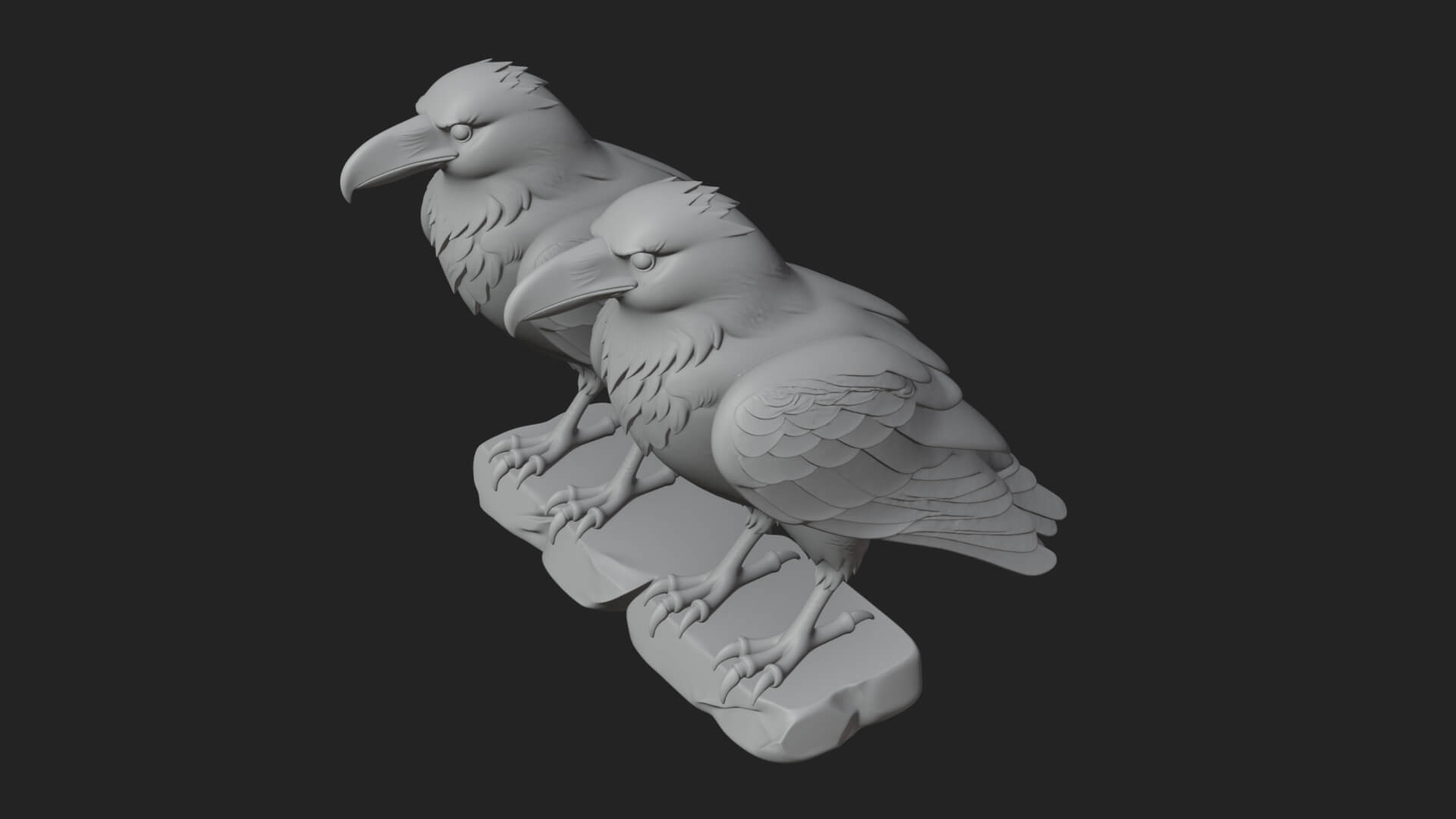 Pair of Norse Ravens Statue Design 4 3D Print Model 3D Model
