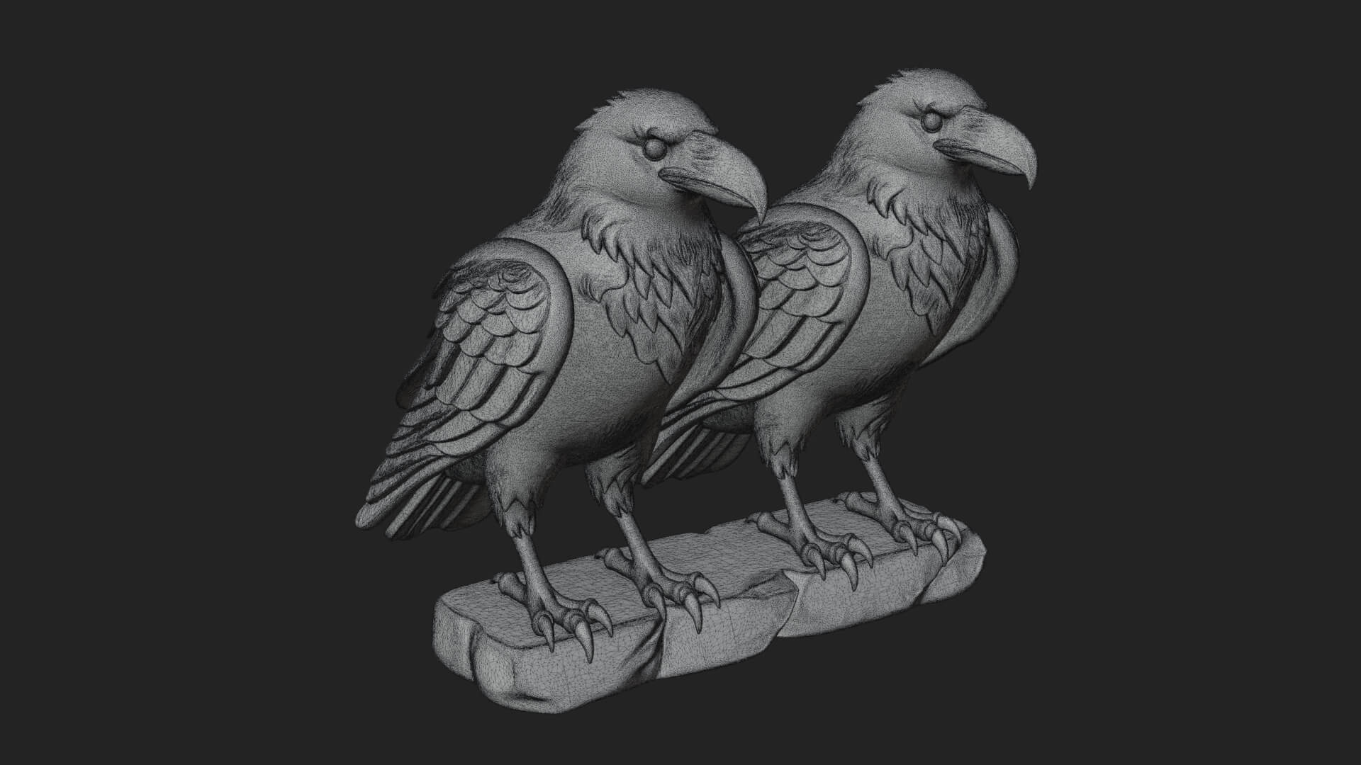 Pair of Norse Ravens Statue Design 4 3D Print Model 3D Model
