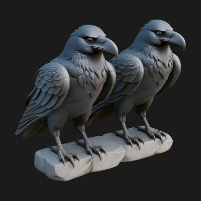 Pair of Norse Ravens Statue Design 4 3D Print Model