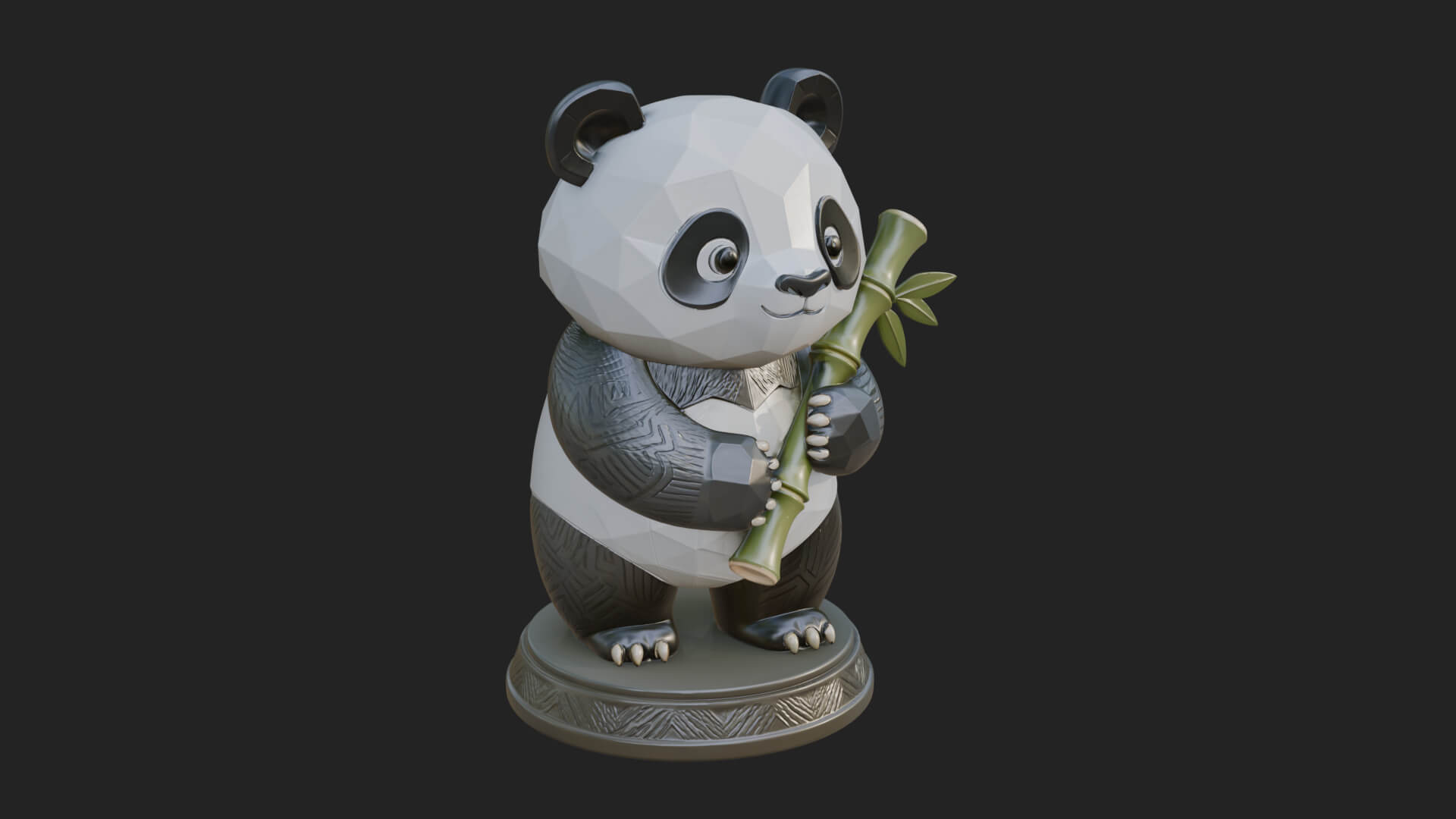 Panda with Bamboo Stalk Statue Design 1 3D Print Model 3D Model