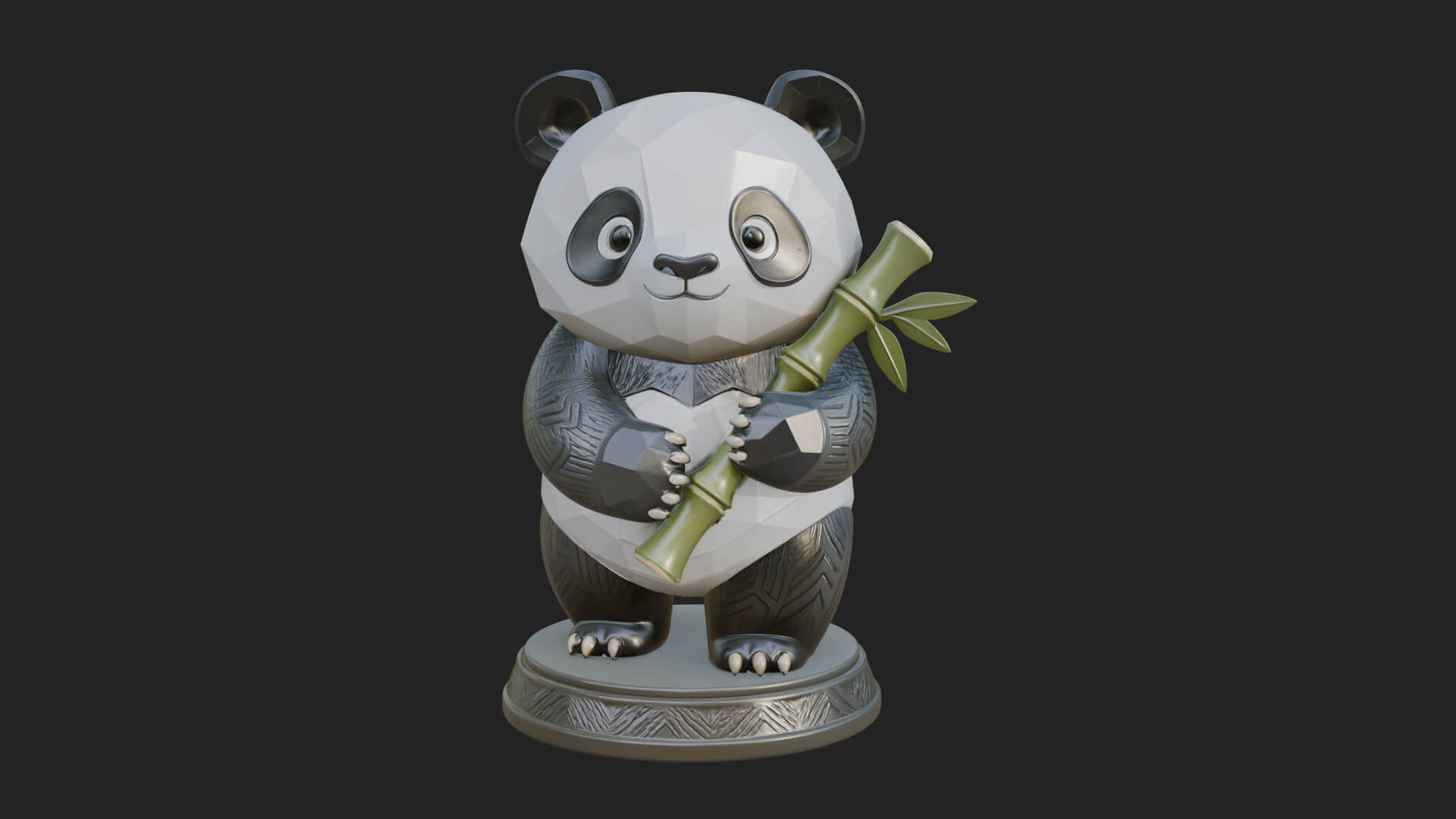 Panda with Bamboo Stalk Statue Design 1 3D Print Model 3D Model