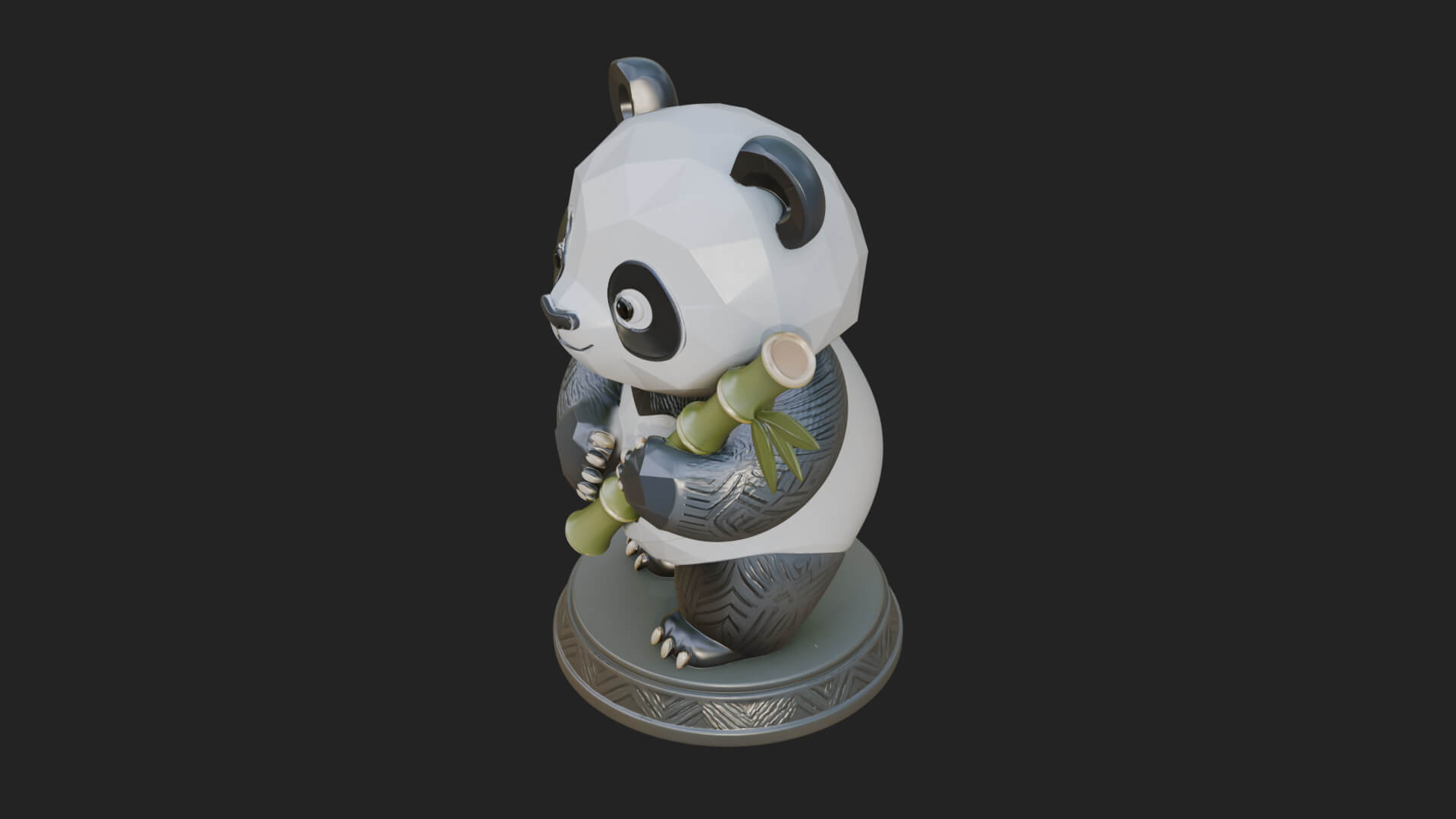 Panda with Bamboo Stalk Statue Design 1 3D Print Model 3D Model