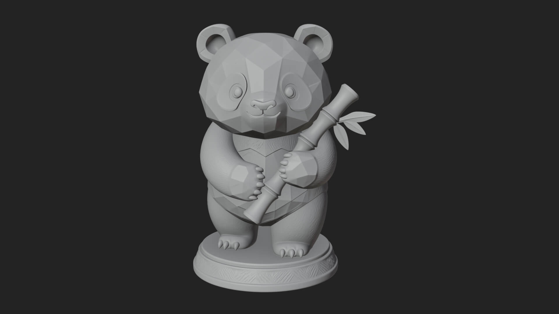 Panda with Bamboo Stalk Statue Design 1 3D Print Model 3D Model
