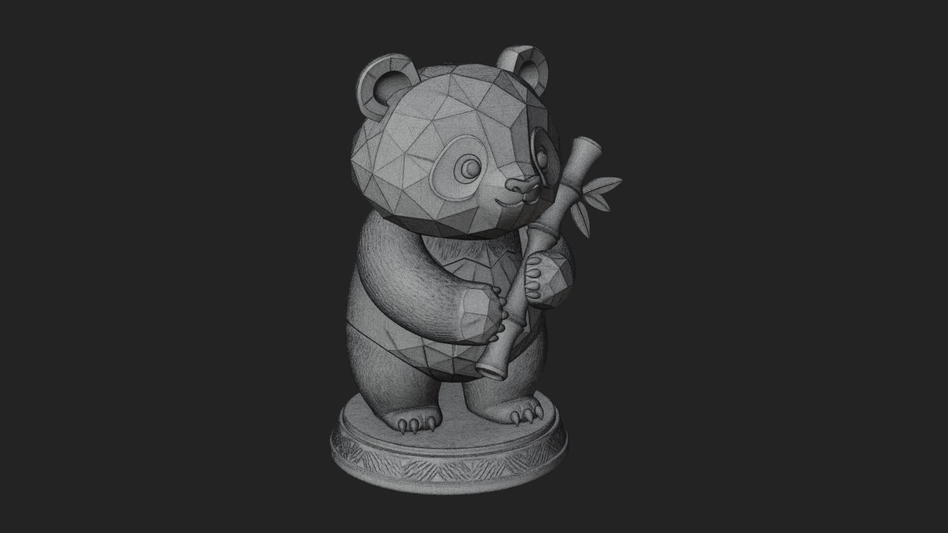 Panda with Bamboo Stalk Statue Design 1 3D Print Model 3D Model