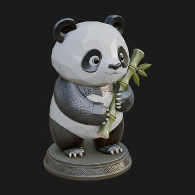 Panda with Bamboo Stalk Statue Design 1 3D Print Model