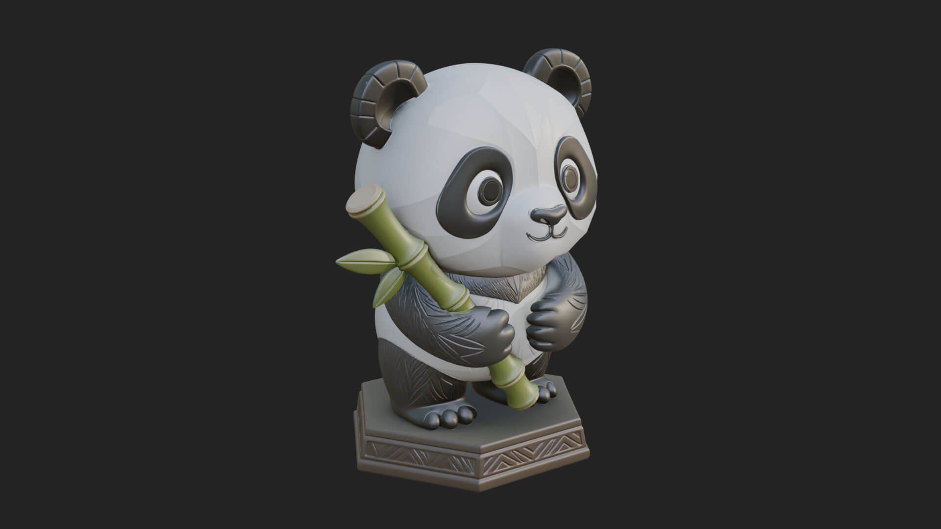 Panda with Bamboo Stalk Statue Design 2 3D Print Model 3D Model