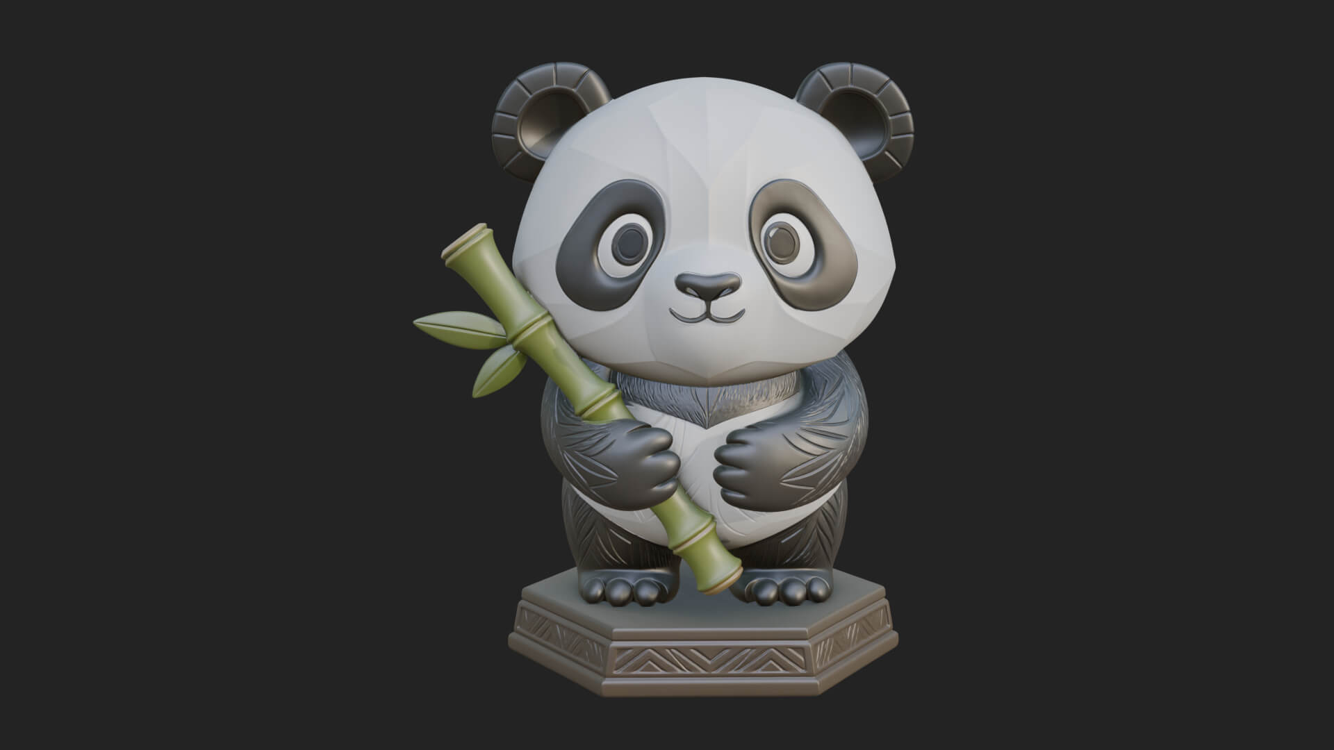 Panda with Bamboo Stalk Statue Design 2 3D Print Model 3D Model