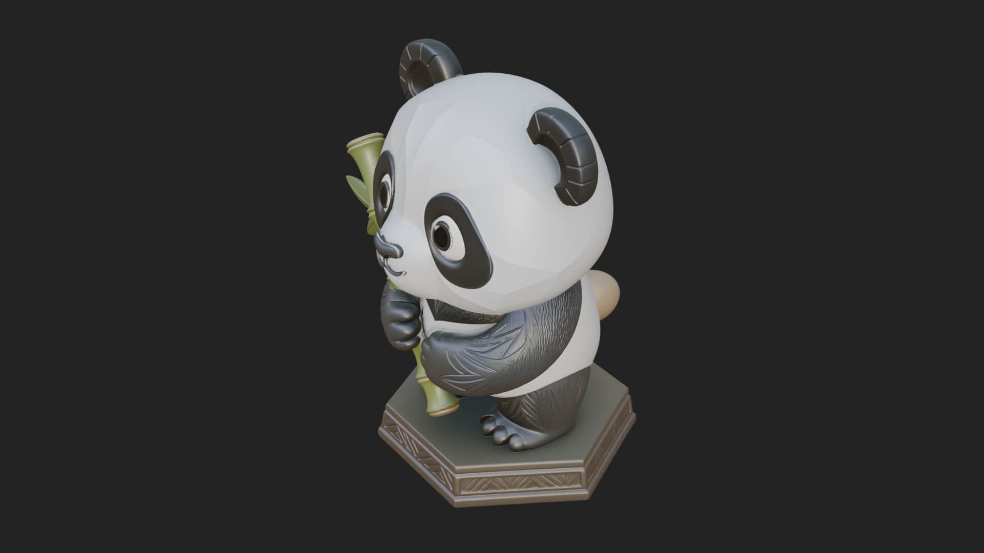 Panda with Bamboo Stalk Statue Design 2 3D Print Model 3D Model