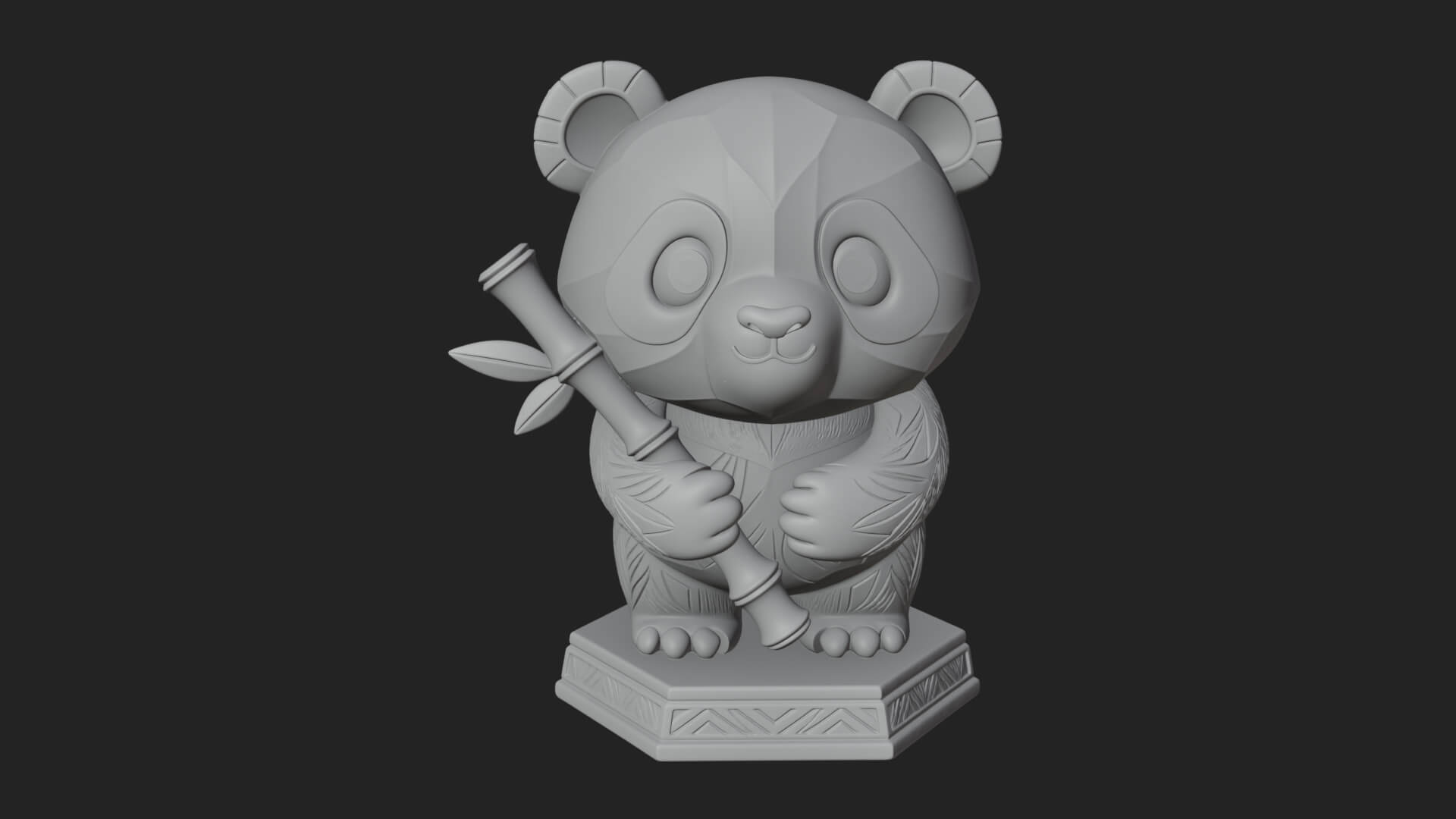 Panda with Bamboo Stalk Statue Design 2 3D Print Model 3D Model