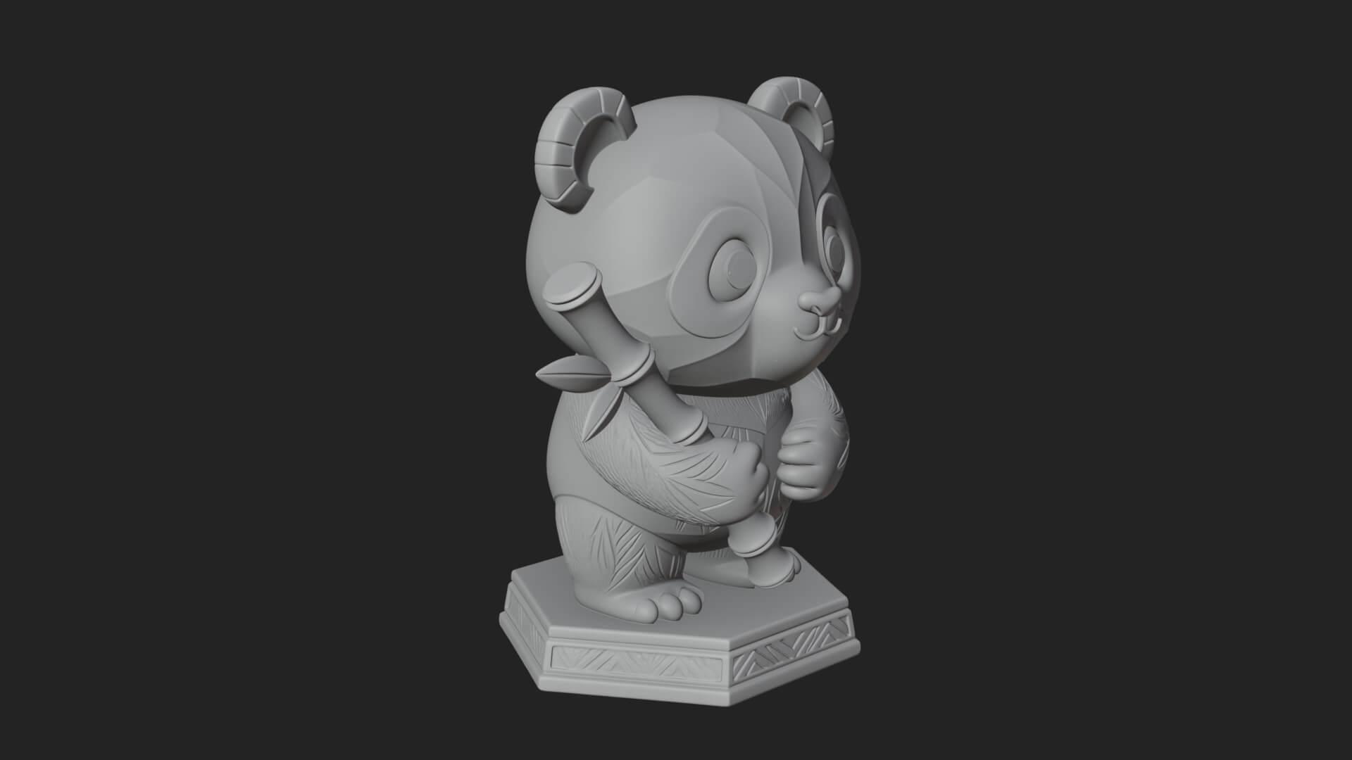 Panda with Bamboo Stalk Statue Design 2 3D Print Model 3D Model