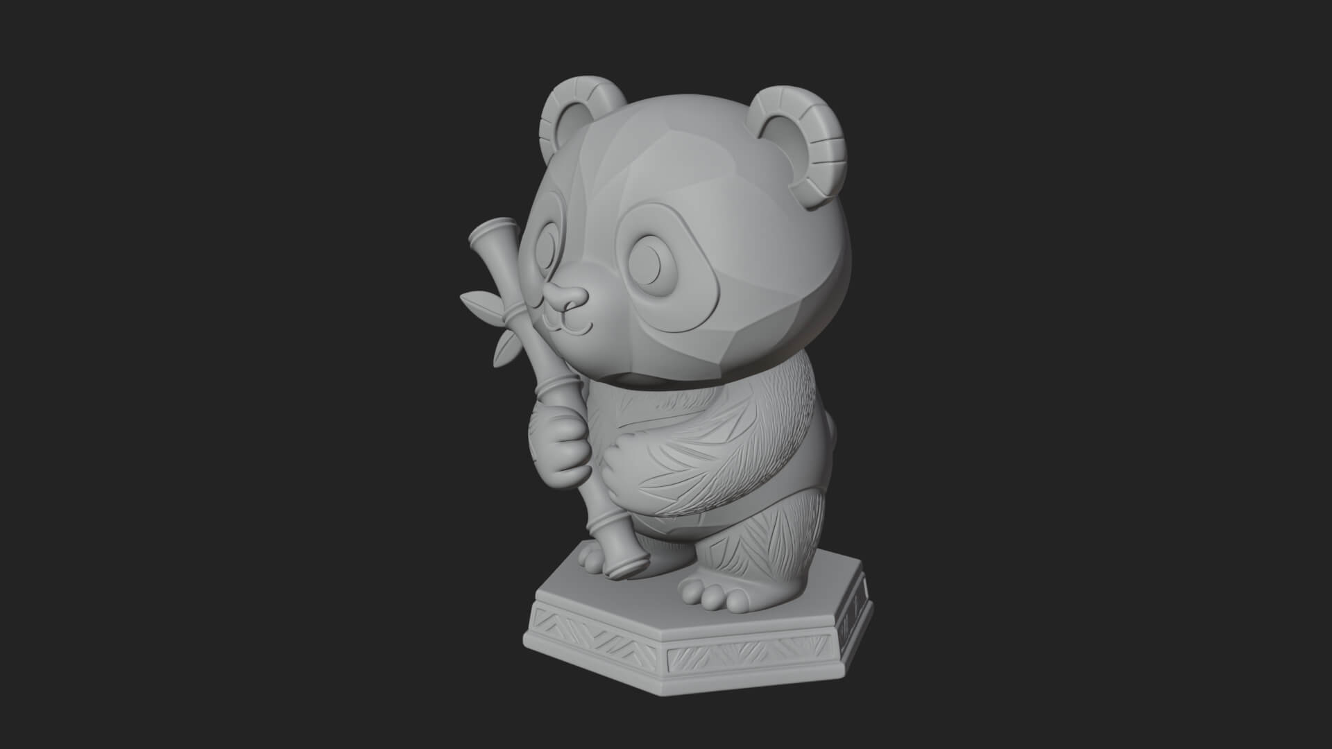Panda with Bamboo Stalk Statue Design 2 3D Print Model 3D Model
