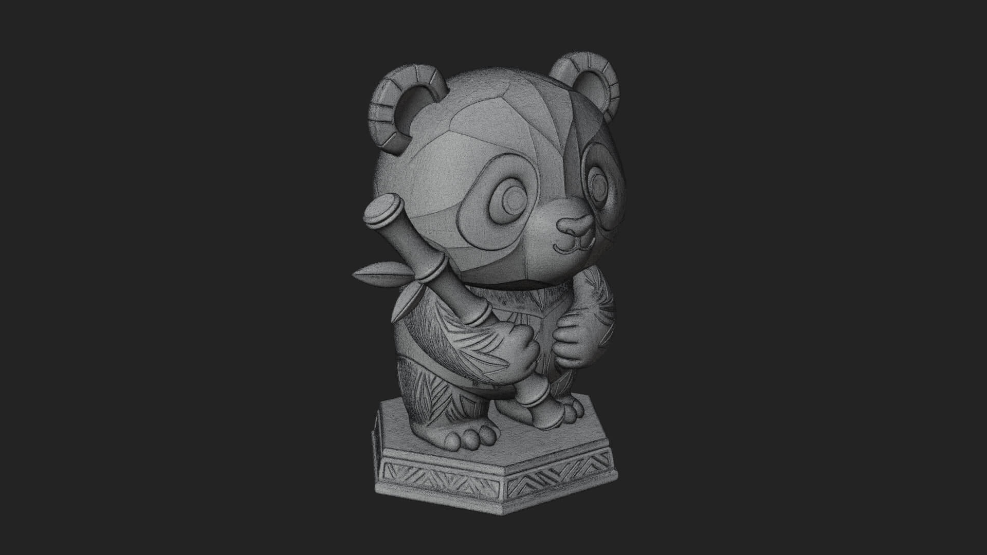Panda with Bamboo Stalk Statue Design 2 3D Print Model 3D Model