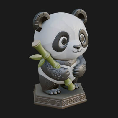 Panda with Bamboo Stalk Statue Design 2 3D Print Model