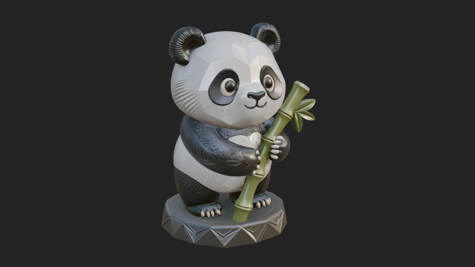 Panda with Bamboo Stalk Statue Design 3 3D Print Model 3D Model