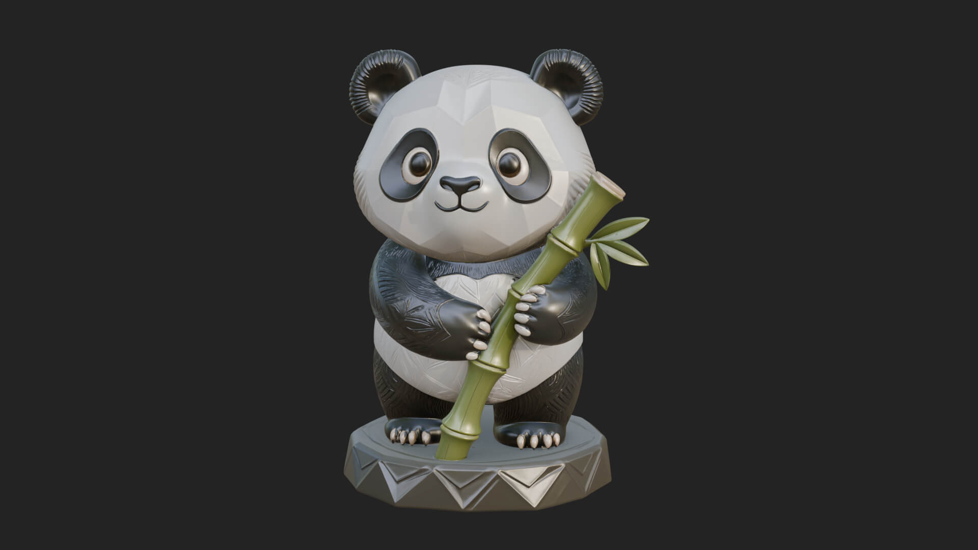 Panda with Bamboo Stalk Statue Design 3 3D Print Model 3D Model