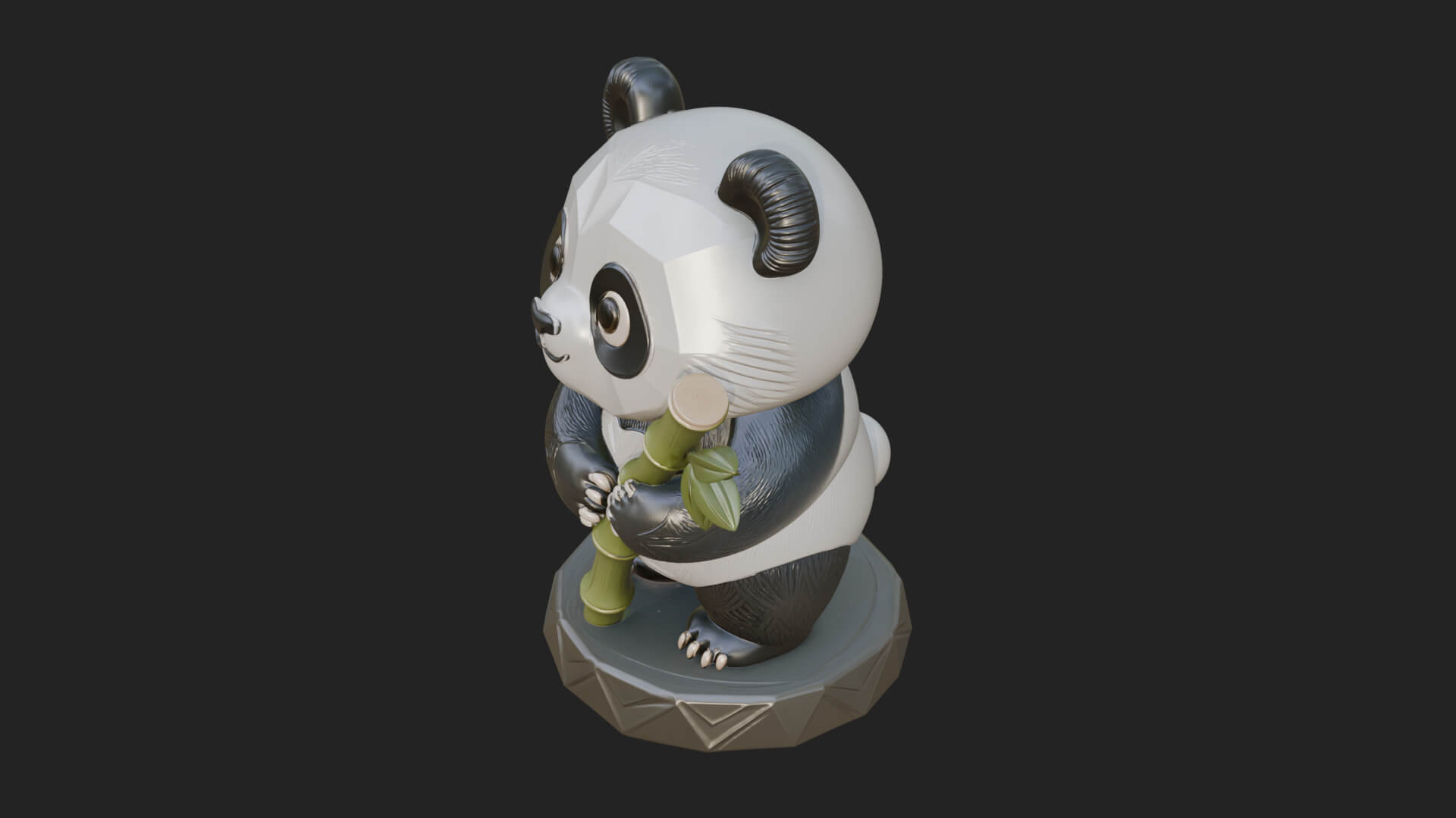Panda with Bamboo Stalk Statue Design 3 3D Print Model 3D Model