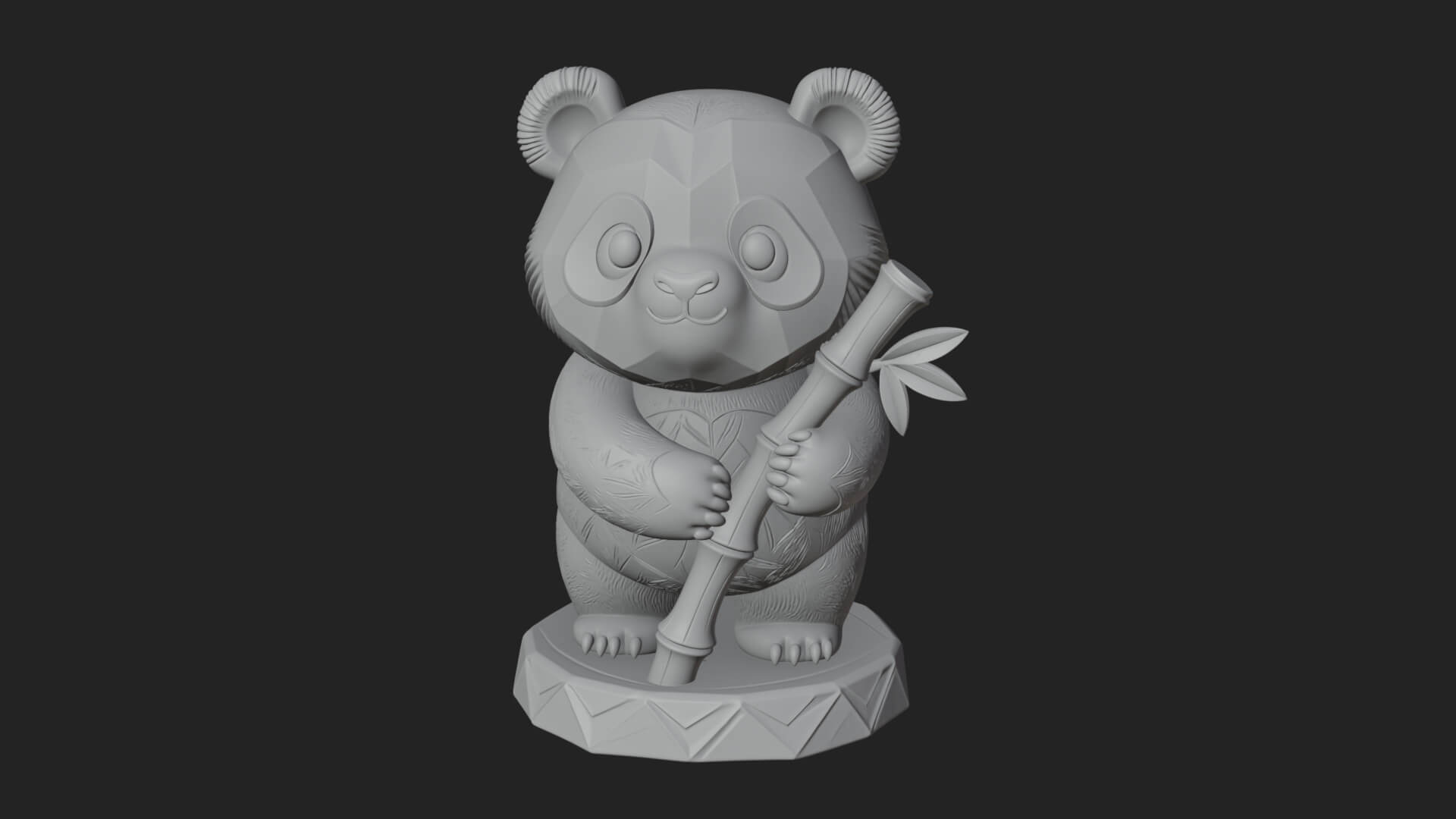 Panda with Bamboo Stalk Statue Design 3 3D Print Model 3D Model