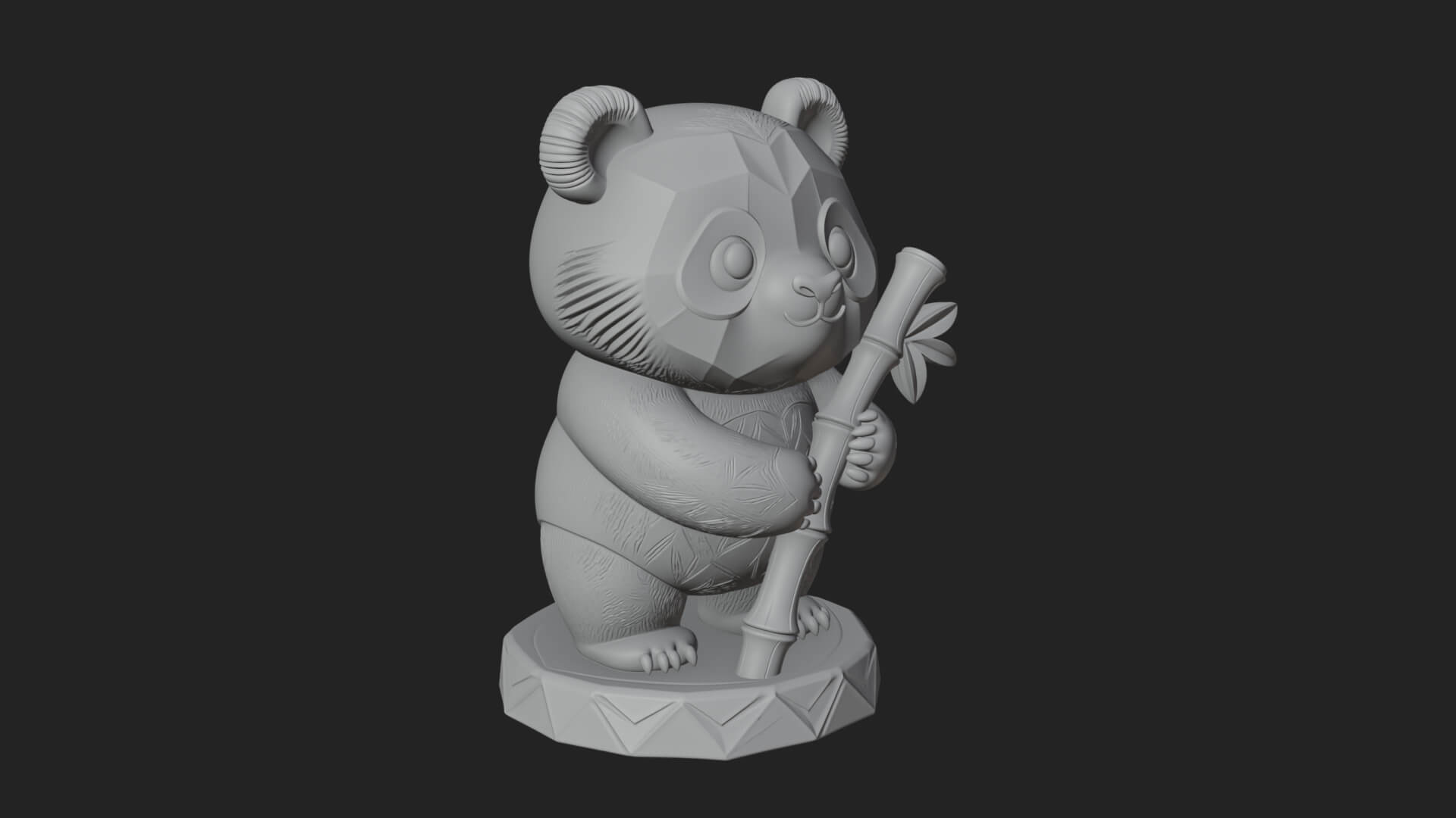 Panda with Bamboo Stalk Statue Design 3 3D Print Model 3D Model