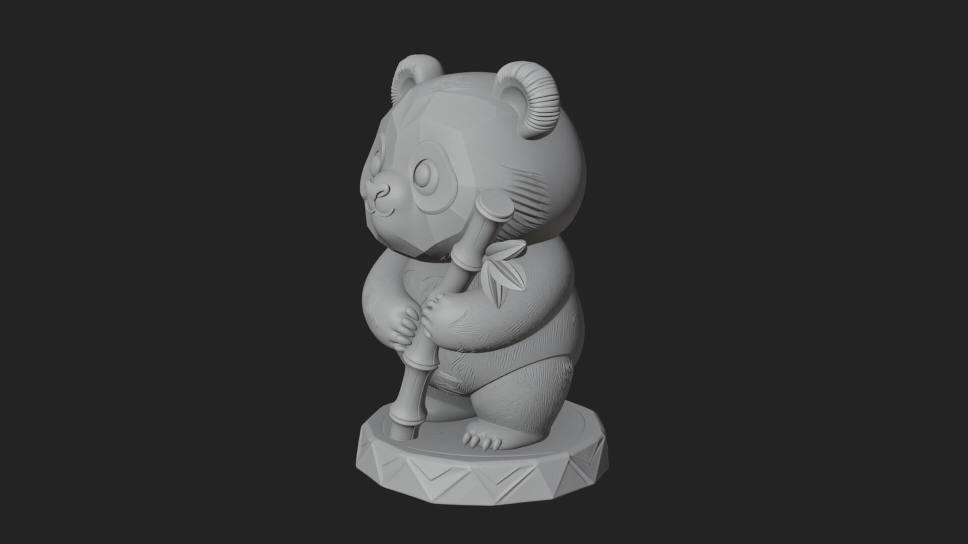Panda with Bamboo Stalk Statue Design 3 3D Print Model 3D Model
