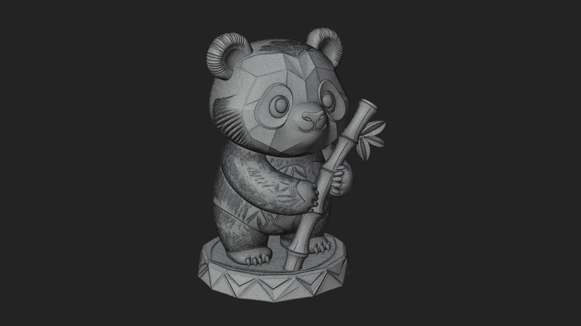 Panda with Bamboo Stalk Statue Design 3 3D Print Model 3D Model