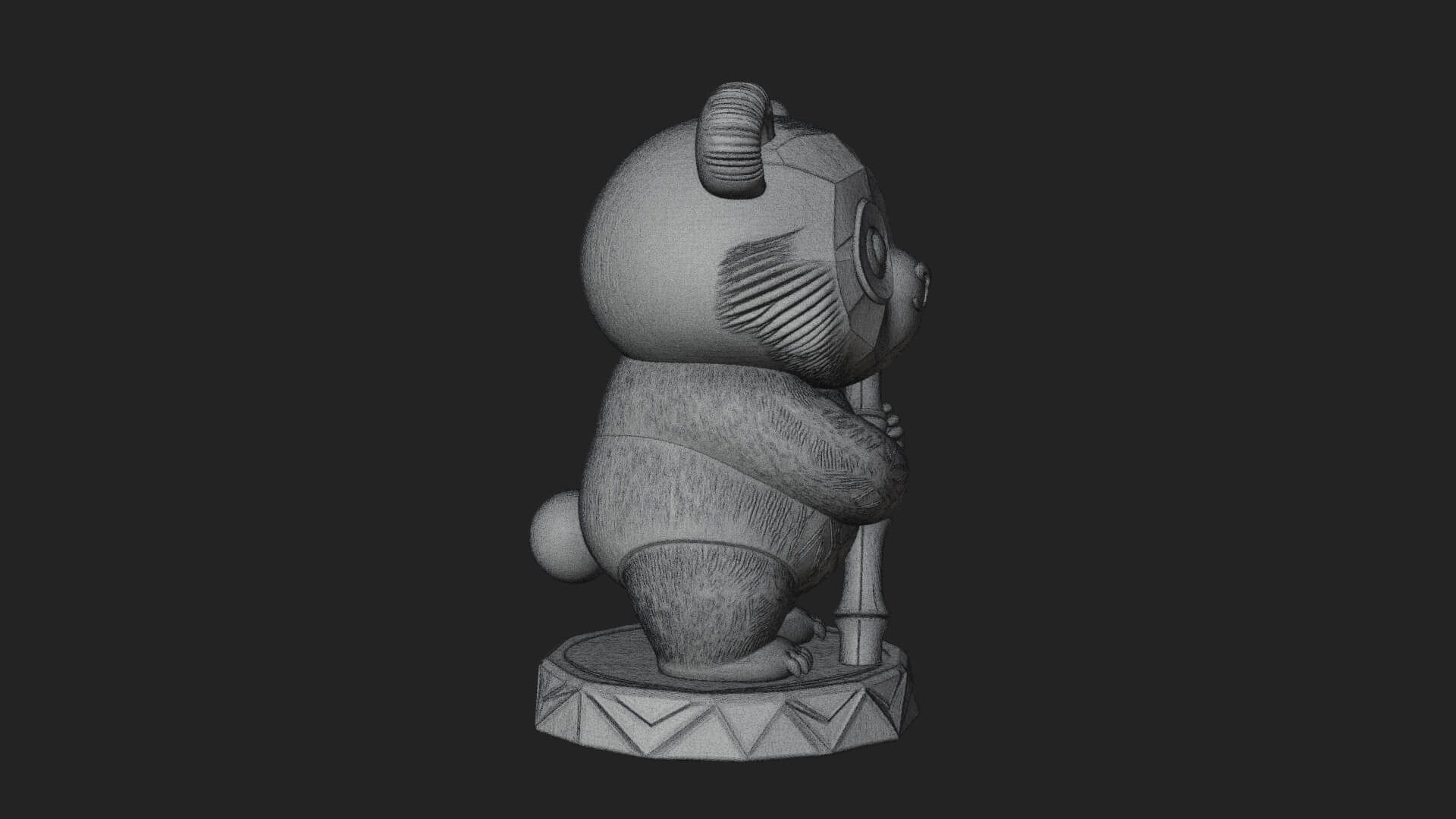 Panda with Bamboo Stalk Statue Design 3 3D Print Model 3D Model