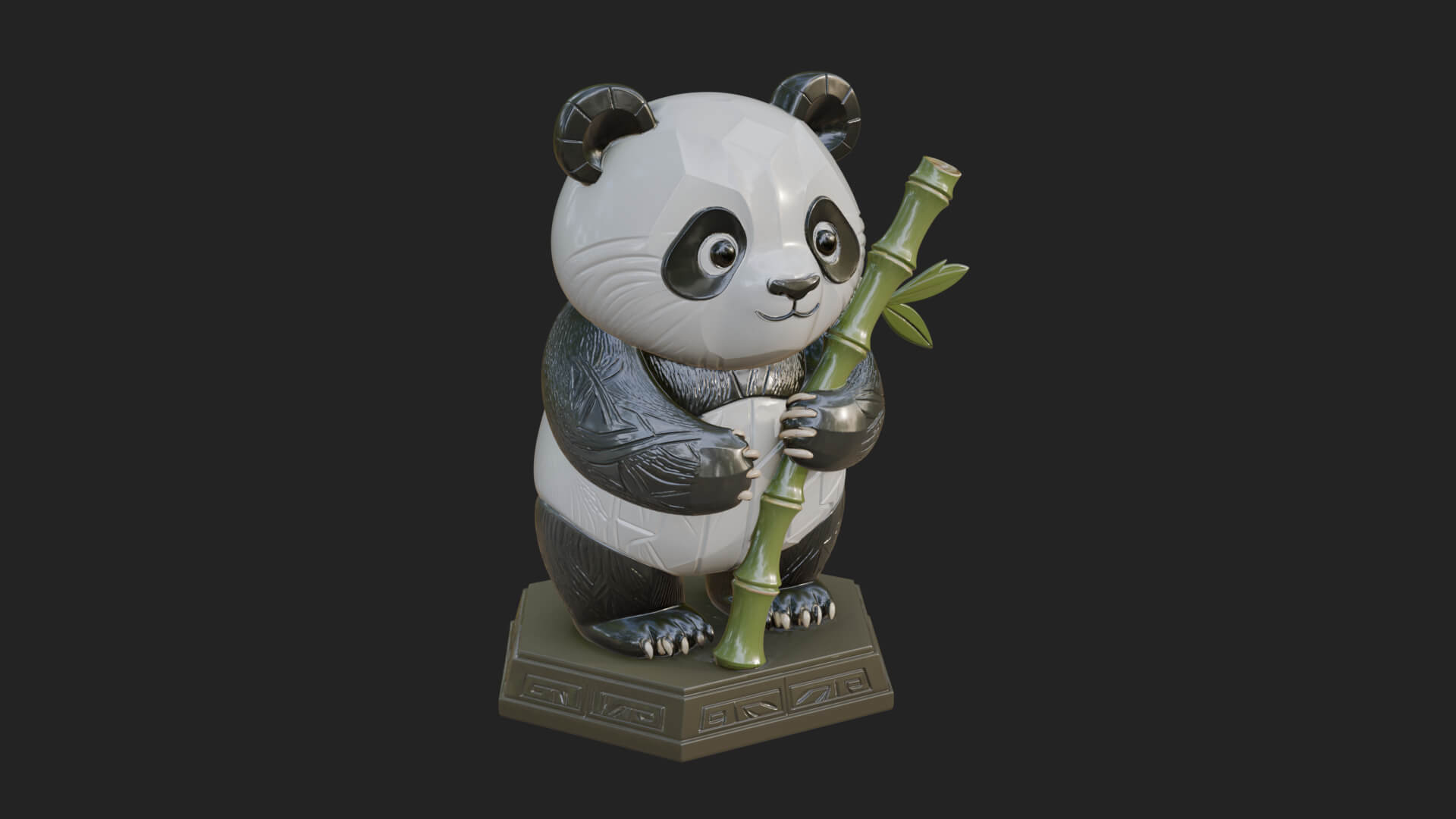 Panda with Bamboo Stalk Statue Design 4 3D Print Model 3D Model