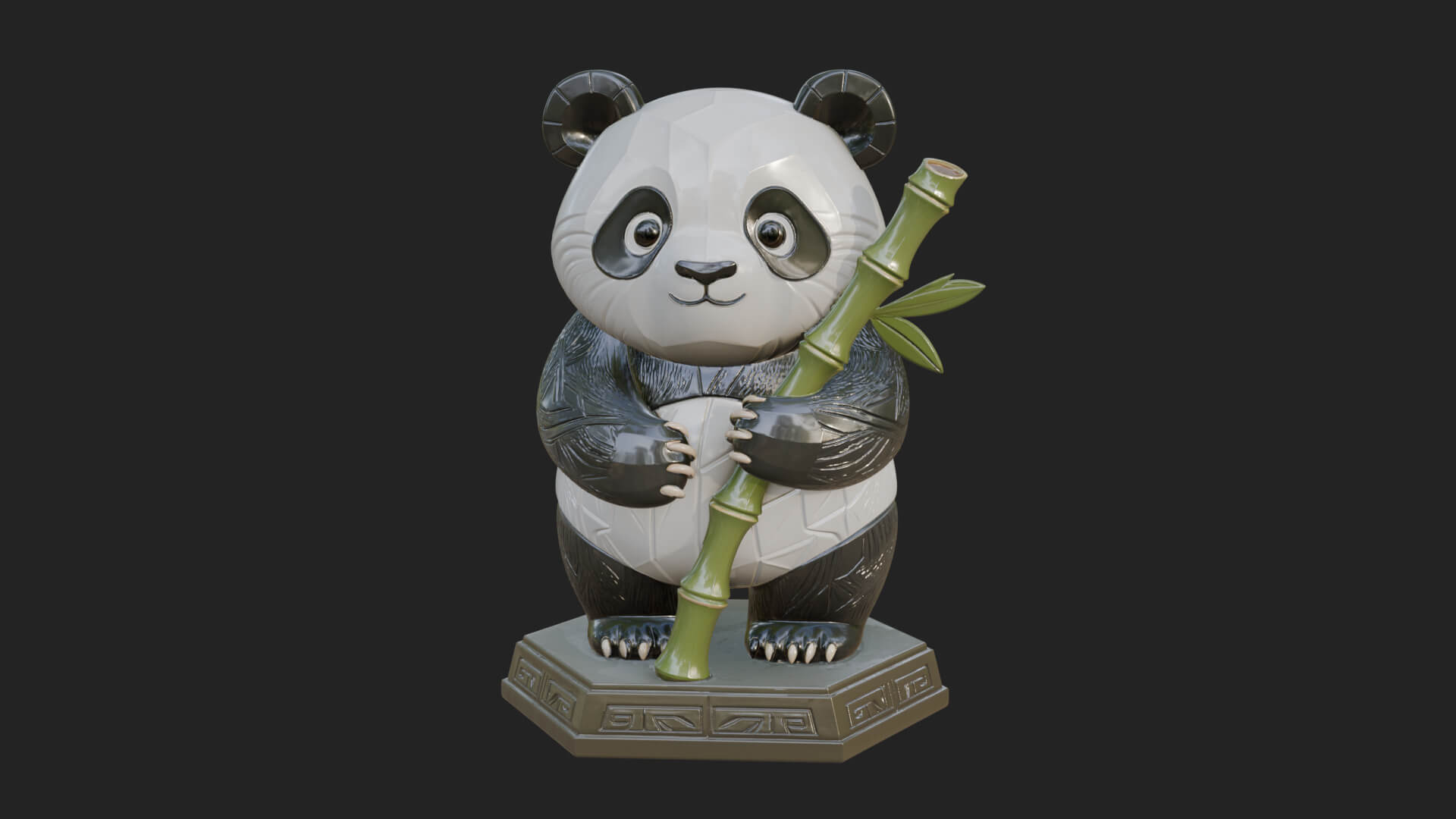 Panda with Bamboo Stalk Statue Design 4 3D Print Model 3D Model