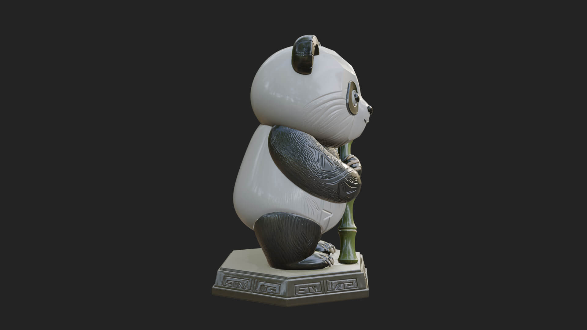 Panda with Bamboo Stalk Statue Design 4 3D Print Model 3D Model