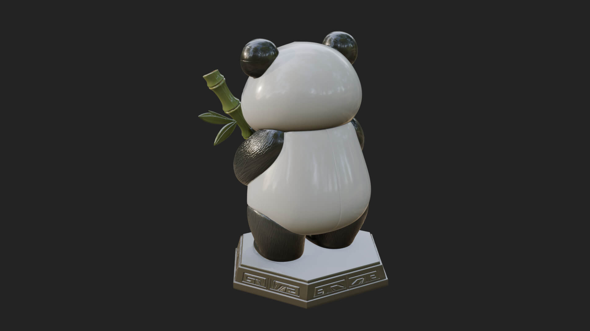 Panda with Bamboo Stalk Statue Design 4 3D Print Model 3D Model