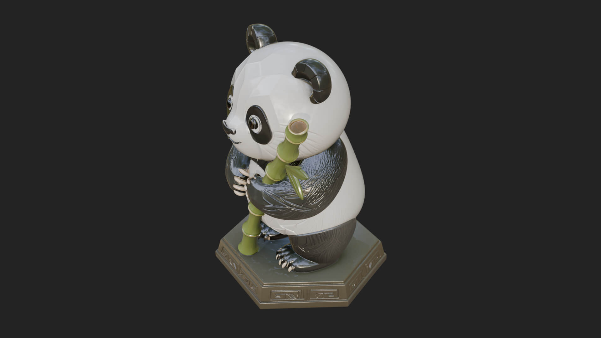 Panda with Bamboo Stalk Statue Design 4 3D Print Model 3D Model