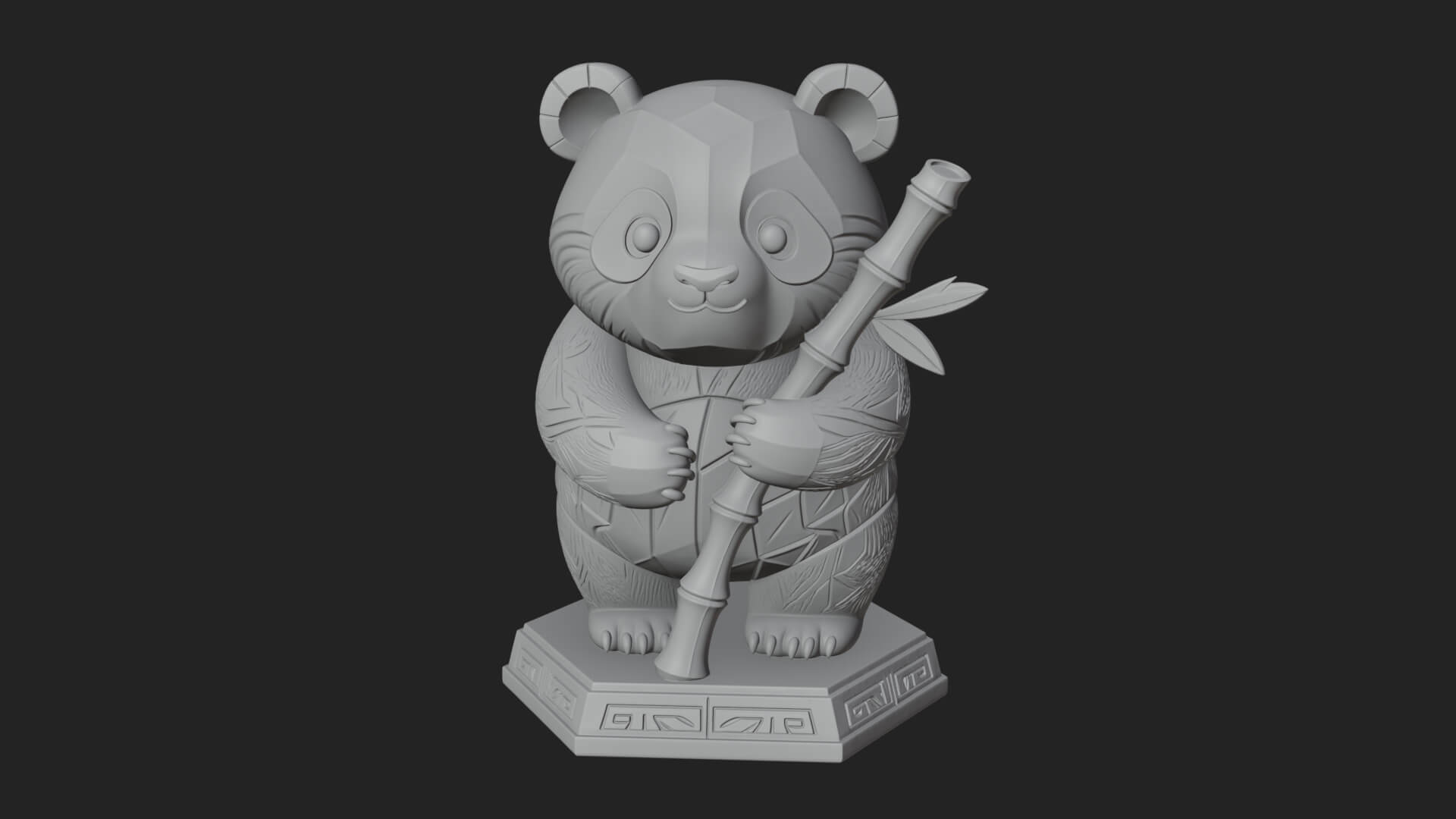 Panda with Bamboo Stalk Statue Design 4 3D Print Model 3D Model