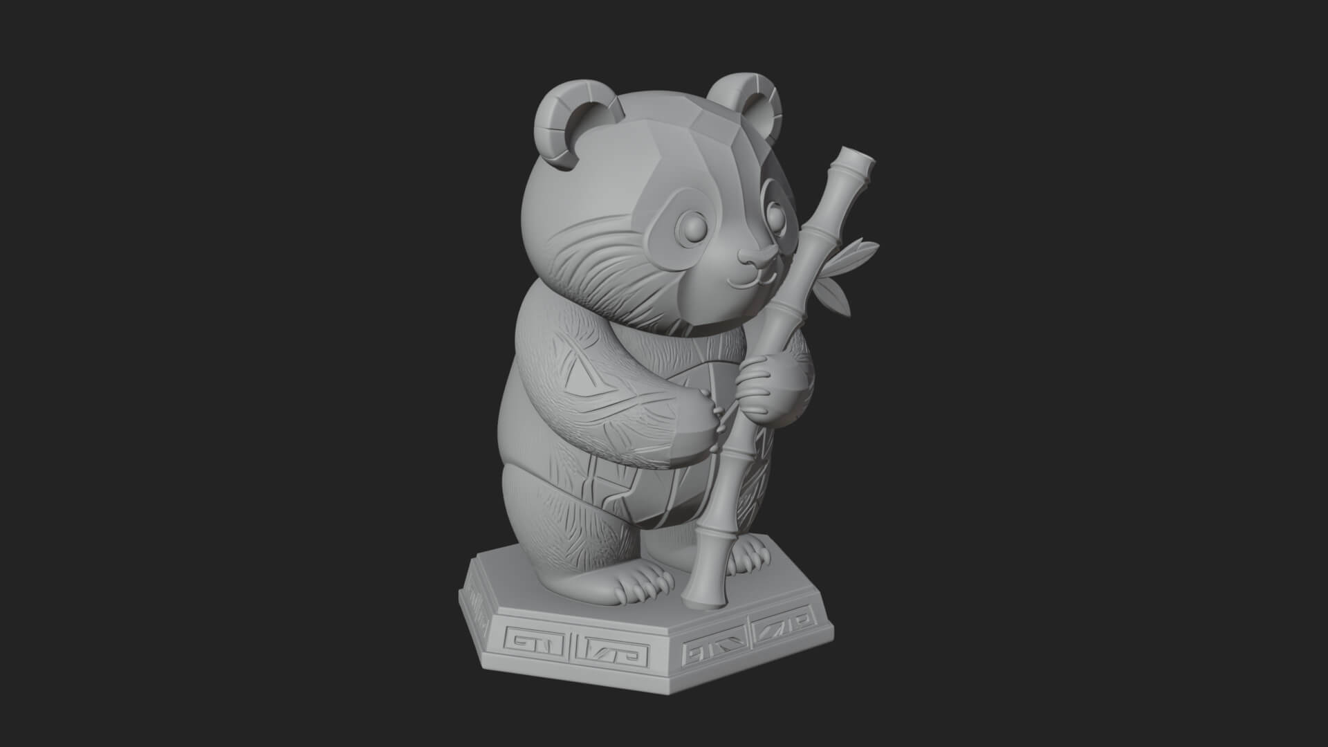Panda with Bamboo Stalk Statue Design 4 3D Print Model 3D Model