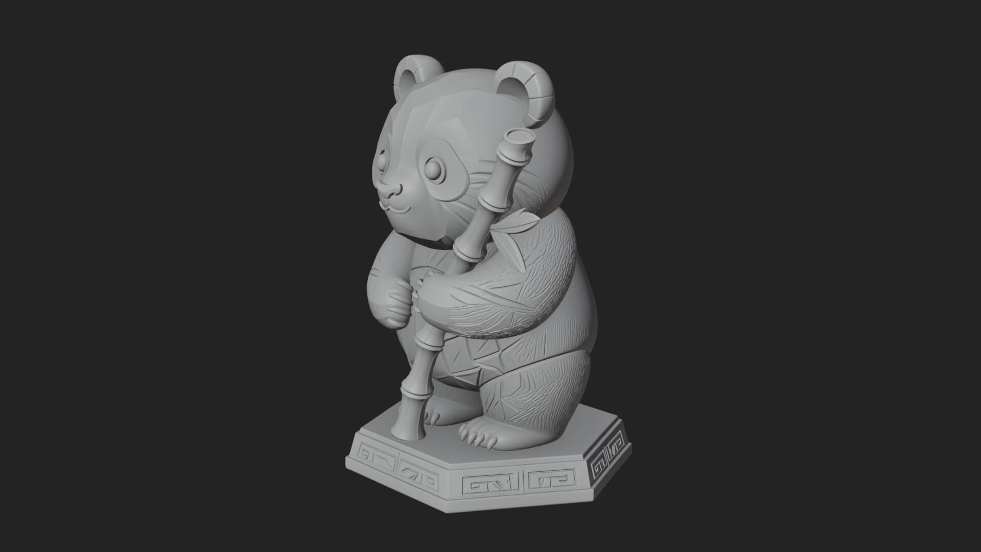 Panda with Bamboo Stalk Statue Design 4 3D Print Model 3D Model