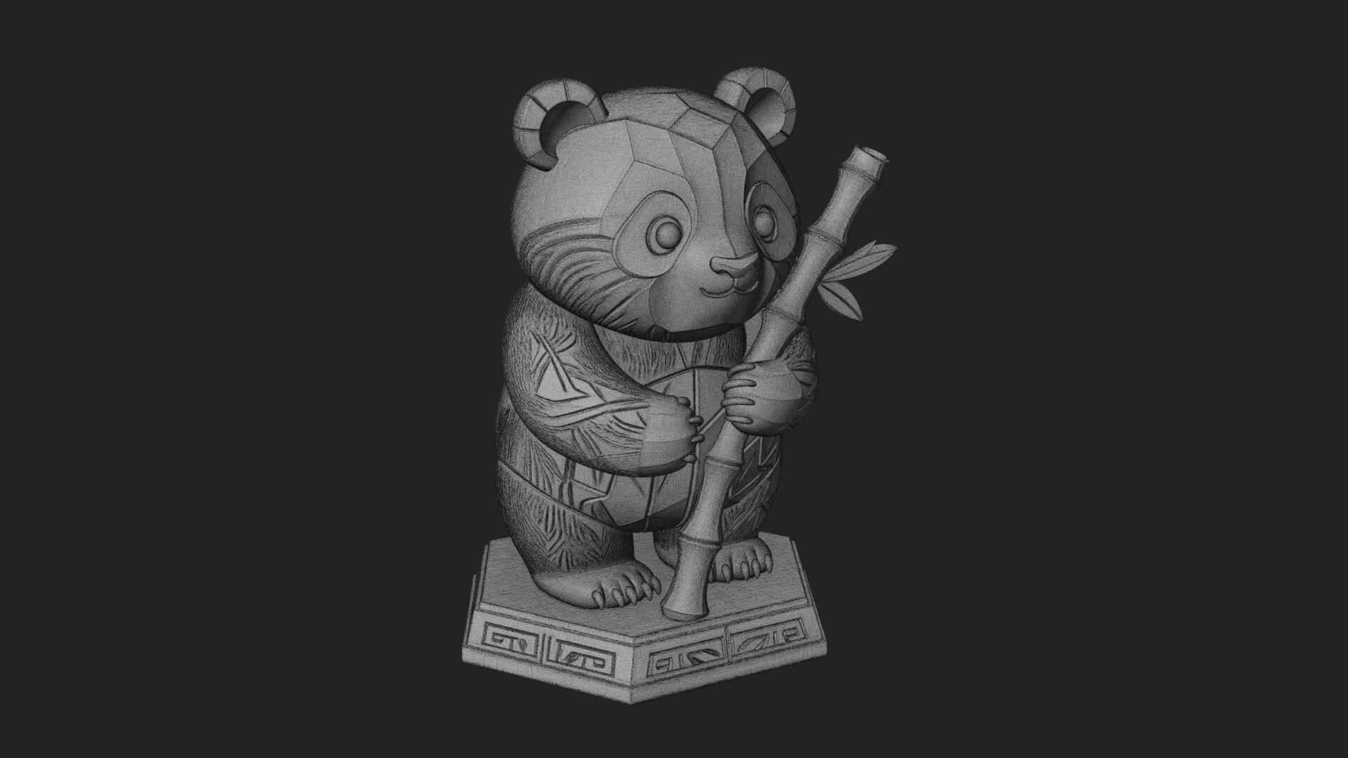 Panda with Bamboo Stalk Statue Design 4 3D Print Model 3D Model