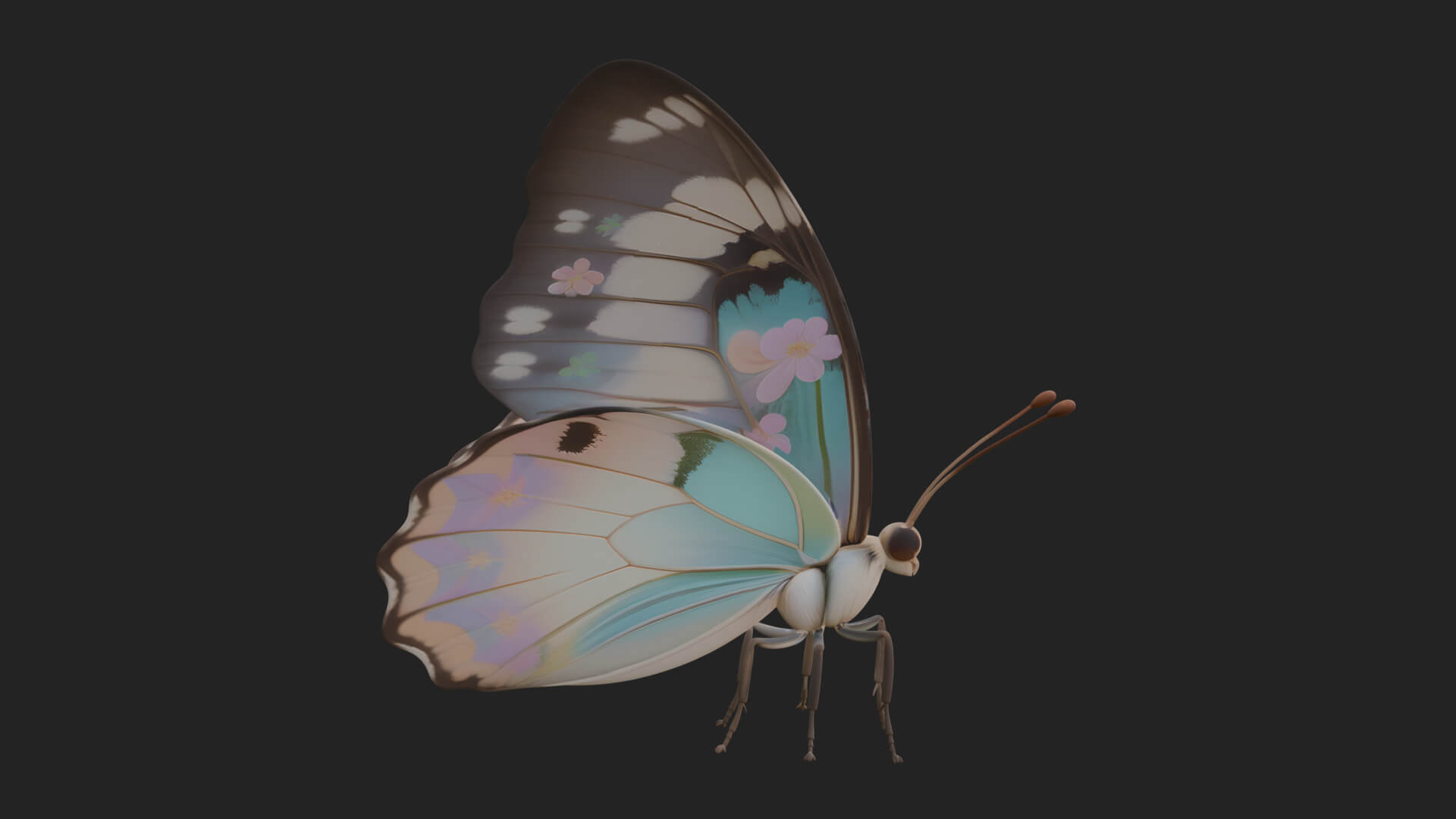 Pastel Wing Butterfly Statue Design 2 3D Print Model 3D Model