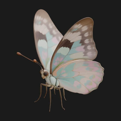 Pastel Wing Butterfly Statue Design 3 3D Print Model