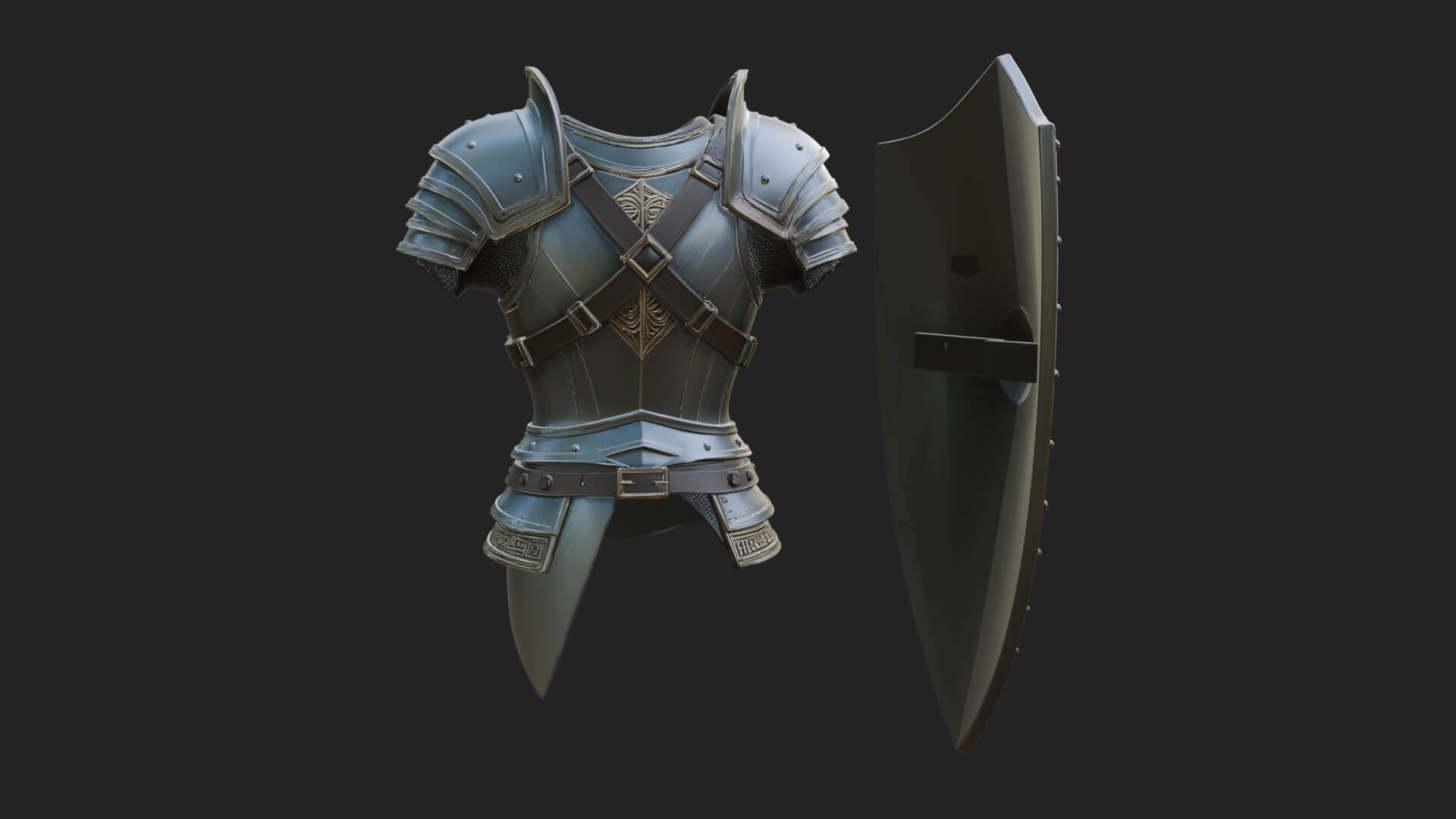 Pauldron Mounted Kite Shield Model Design 2 3D Print Model 3D Model