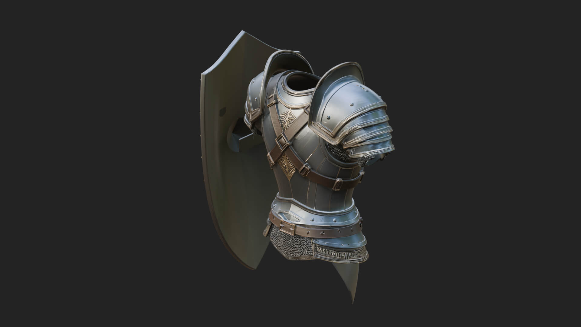 Pauldron Mounted Kite Shield Model Design 2 3D Print Model 3D Model