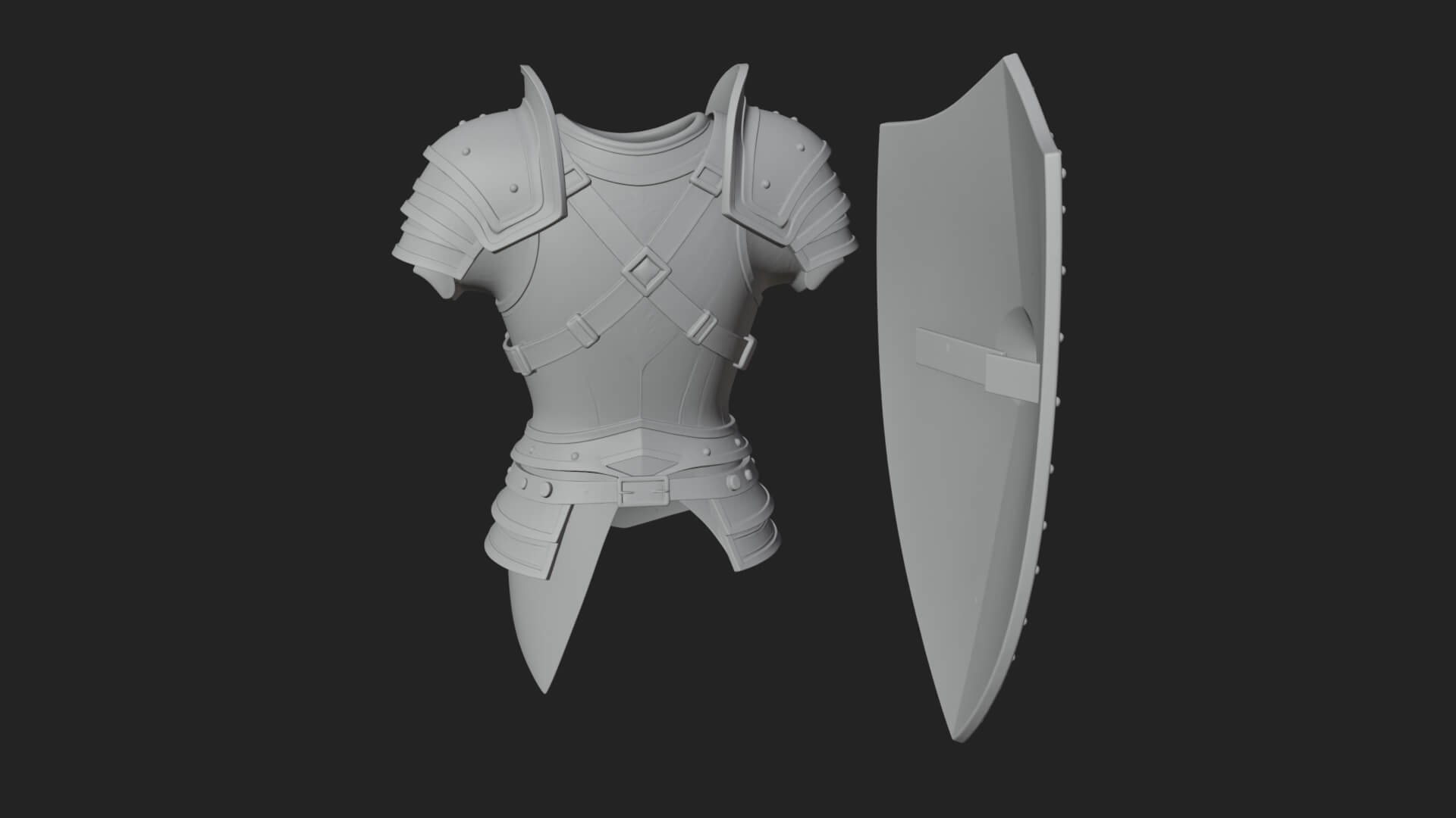 Pauldron Mounted Kite Shield Model Design 2 3D Print Model 3D Model